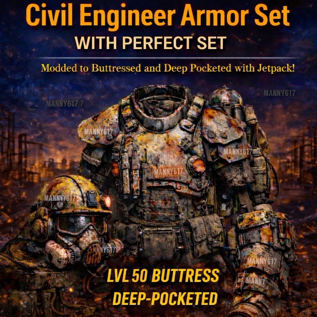 F Fallout 76 Civil Engineer Armor Set PS4/PS5 Buttressed Jetpack LVL50