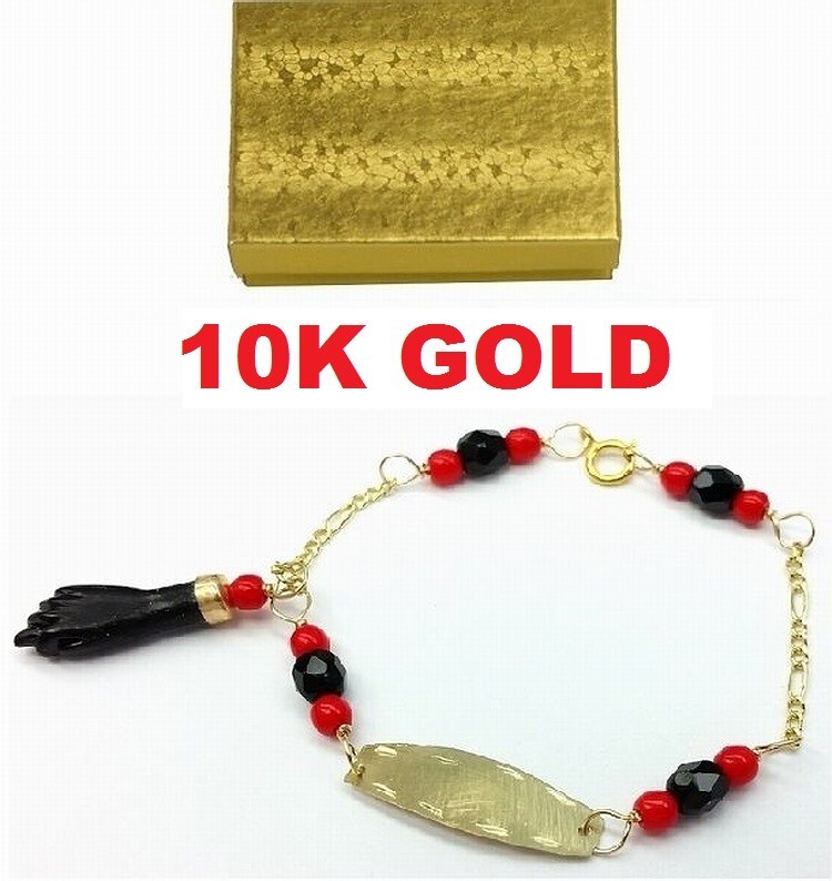 NEW 10K GOLD AZABACHE BABY BRACELET (PROTECTION FROM EVIL EYE) Pulsera Azabache