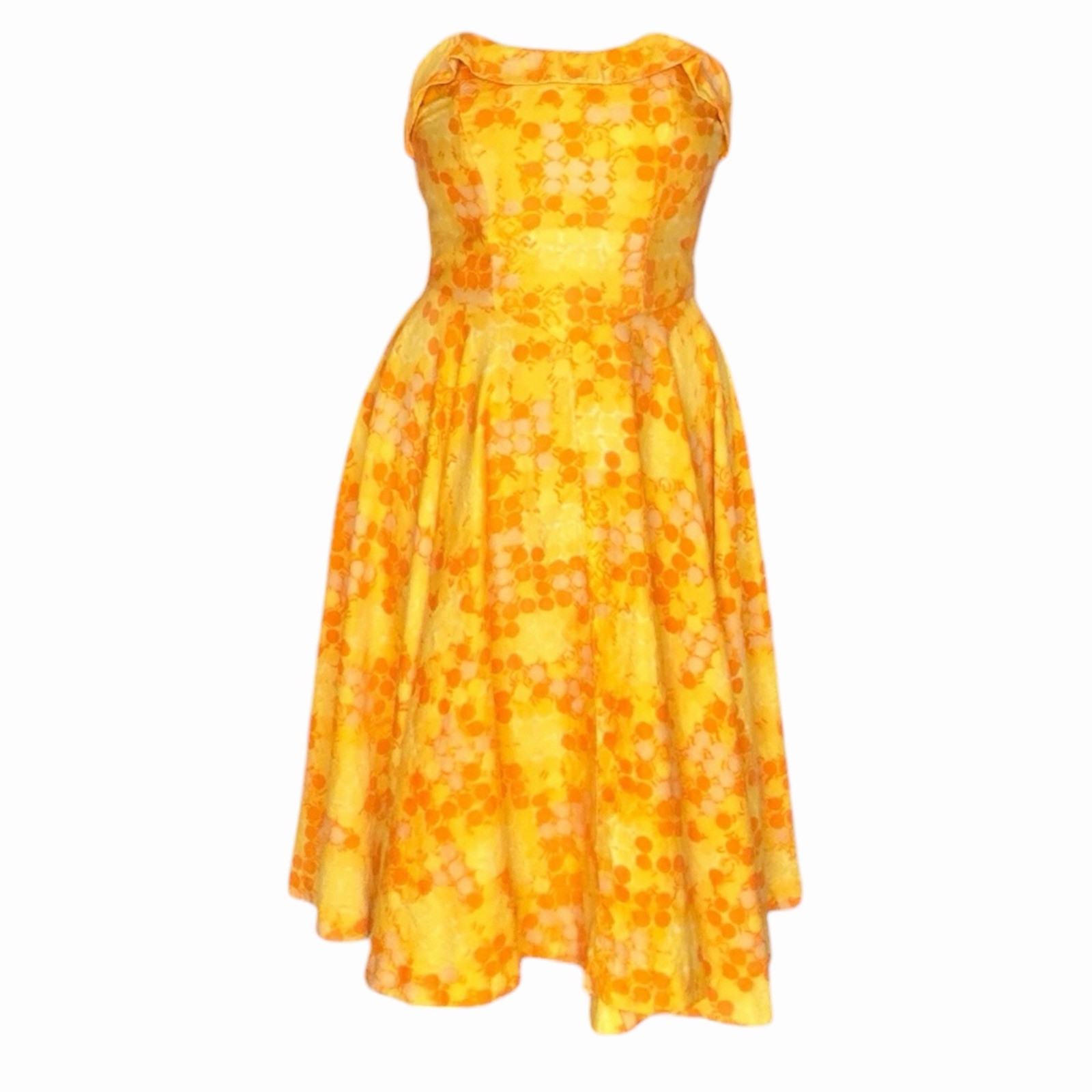 Rare vintage Rena de Mexico Cotton Cocktail Dress Strapless Yellow Novelty Print
