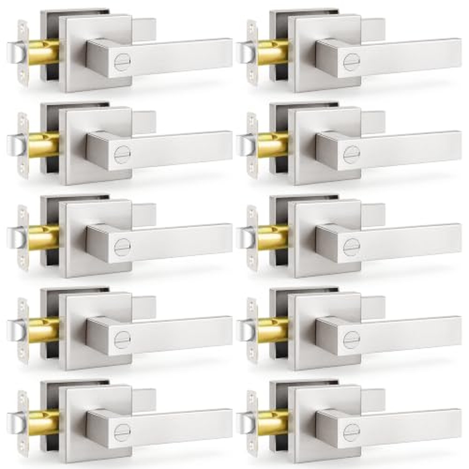 Estmoon 10 Pack Door Handles Interior Door Knob, Brushed Nickel Bedroom Door ...