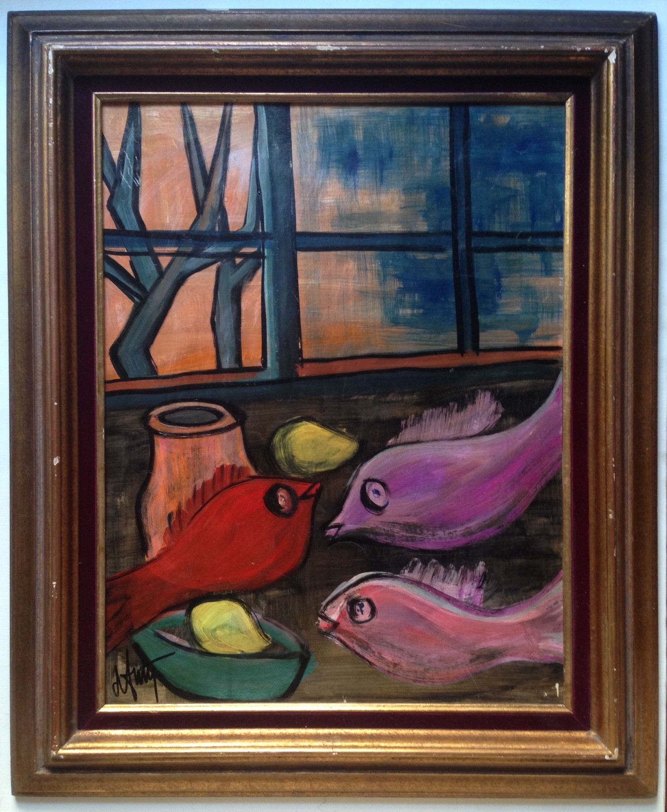 Henry d'ANTY (1910-1998) French expressionism Oil painting Still life Fish