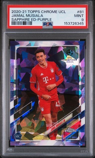 JAMAL MUSIALA 2020-21 Topps Chrome UCL Sapphire PURPLE REFRACTOR RC 11/25 PSA 9