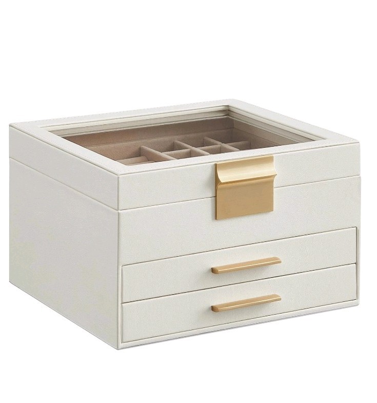 SONGMICS Jewelry Box 3-Layer Organizer 2 Drawers WHITE/GOLD New in Box