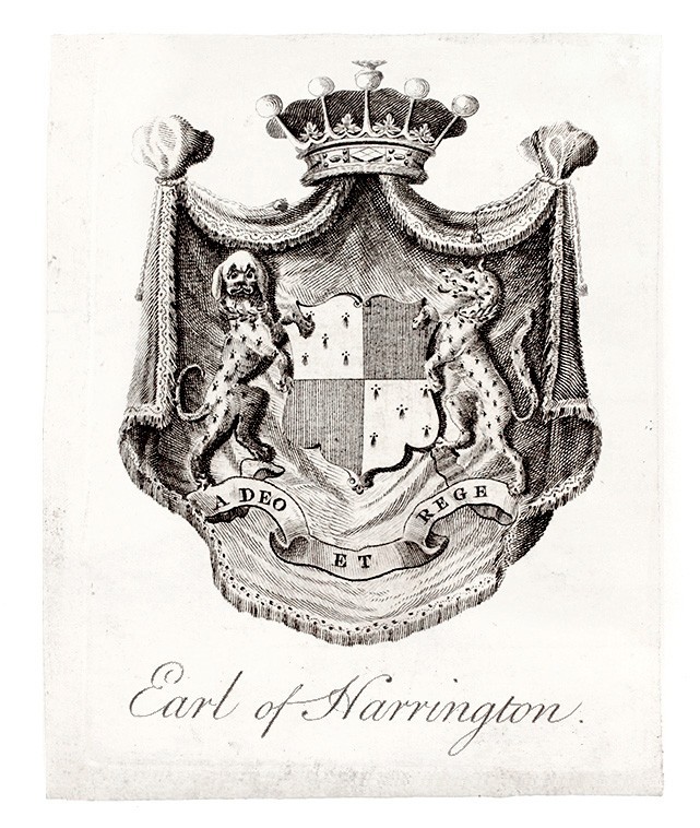Antique 18th Century Earl of Harrington Heraldic Bookplate Antique 18th Century Earl of Harrington Heraldic Bookplate