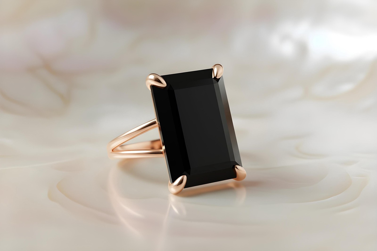 Black Onyx Ring Anemone Jewelry Rectangle Cut 14k Rose Gold Women Black Onyx Ring Anemone Jewelry Rectangle Cut 14k Rose Gold Women