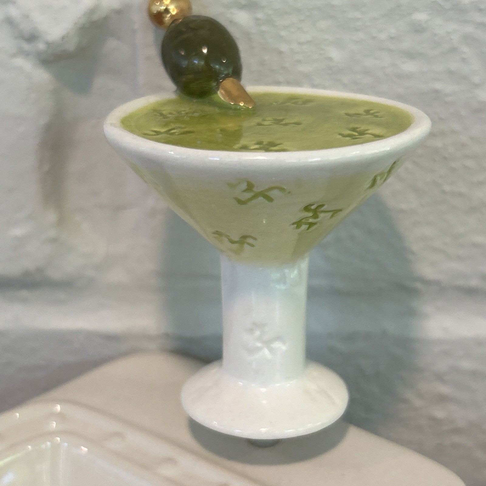 Nora Fleming Original Green Martini with an Olive Mini, NF Initials - Retired