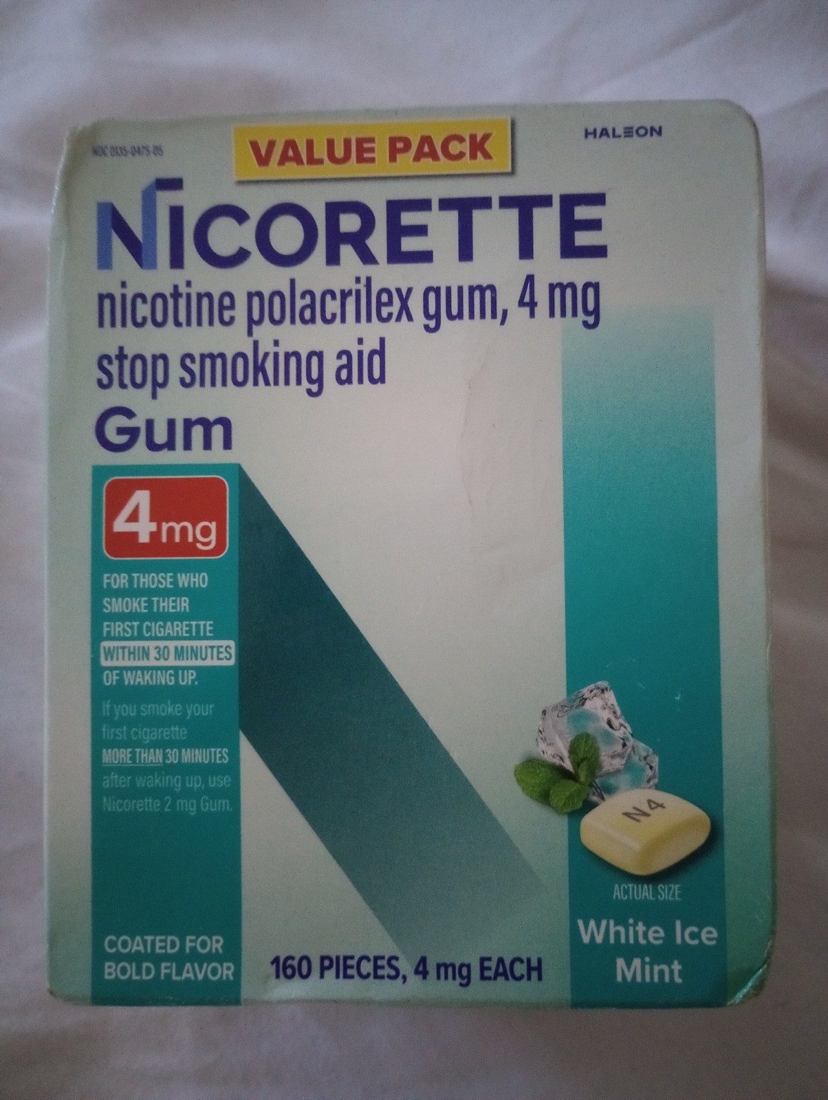 Nicorette 4 mg Coated White Ice Mint Gum - 160 Count DAMAGED BOX 
