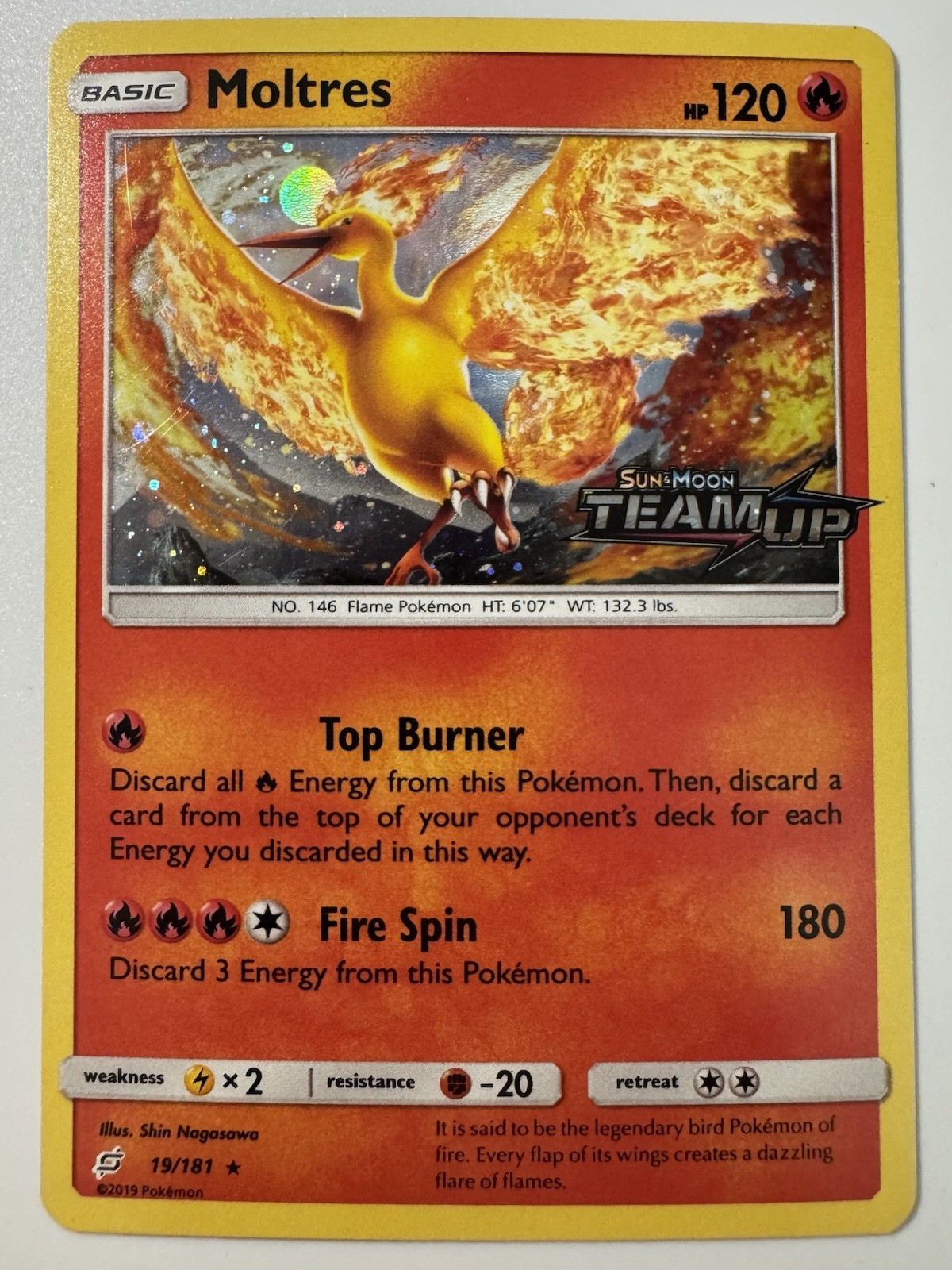 Moltres 19/181 Team Up Stamped EU Promo Cosmos Holo LP Pokémon TCG
