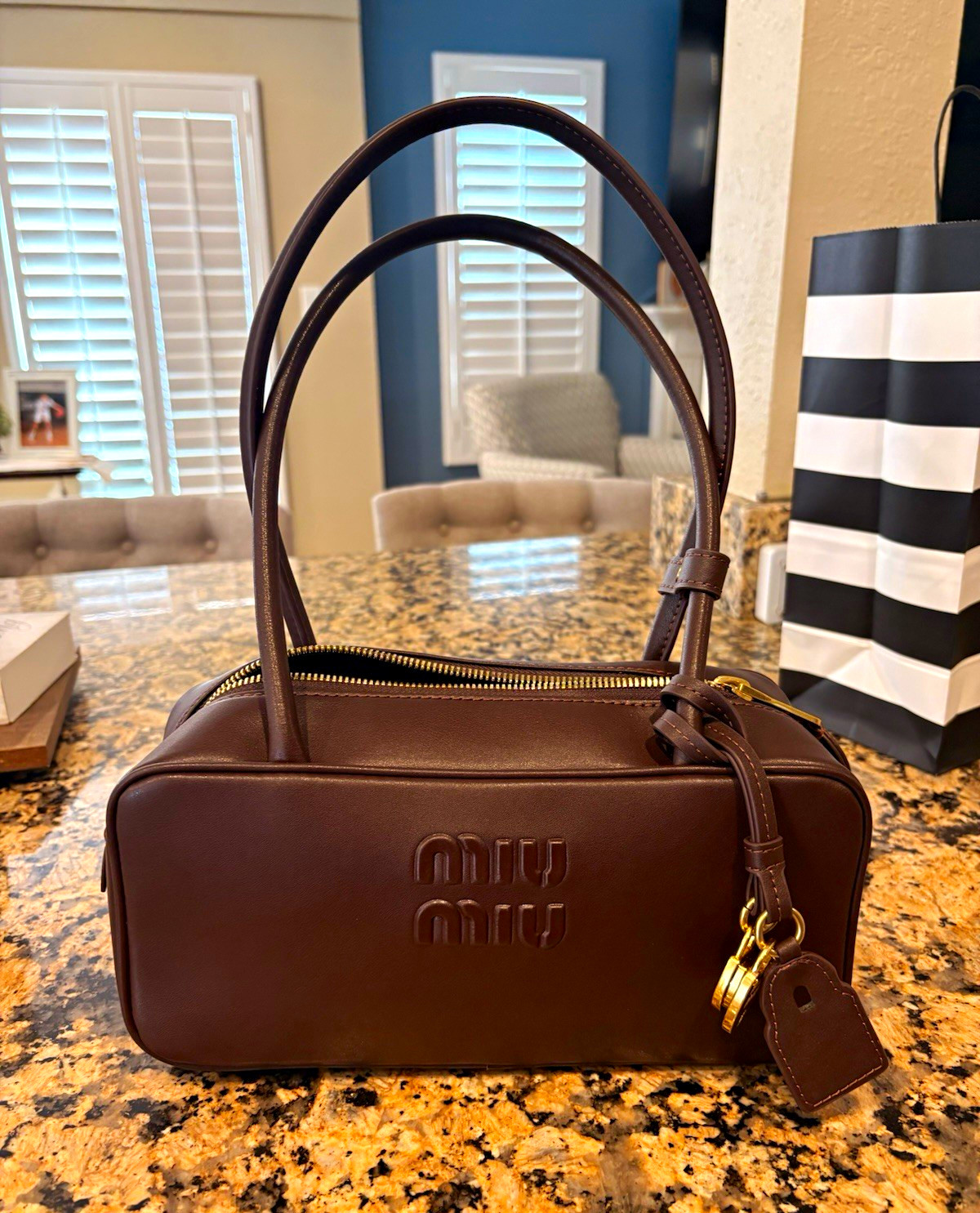 Miu Miu Brown Small Satchel Top Handle Zip Closure Gold Hardware Bag Charm Miu Miu Brown Small Satchel Top Handle Zip Closure Gold Hardware Bag Charm