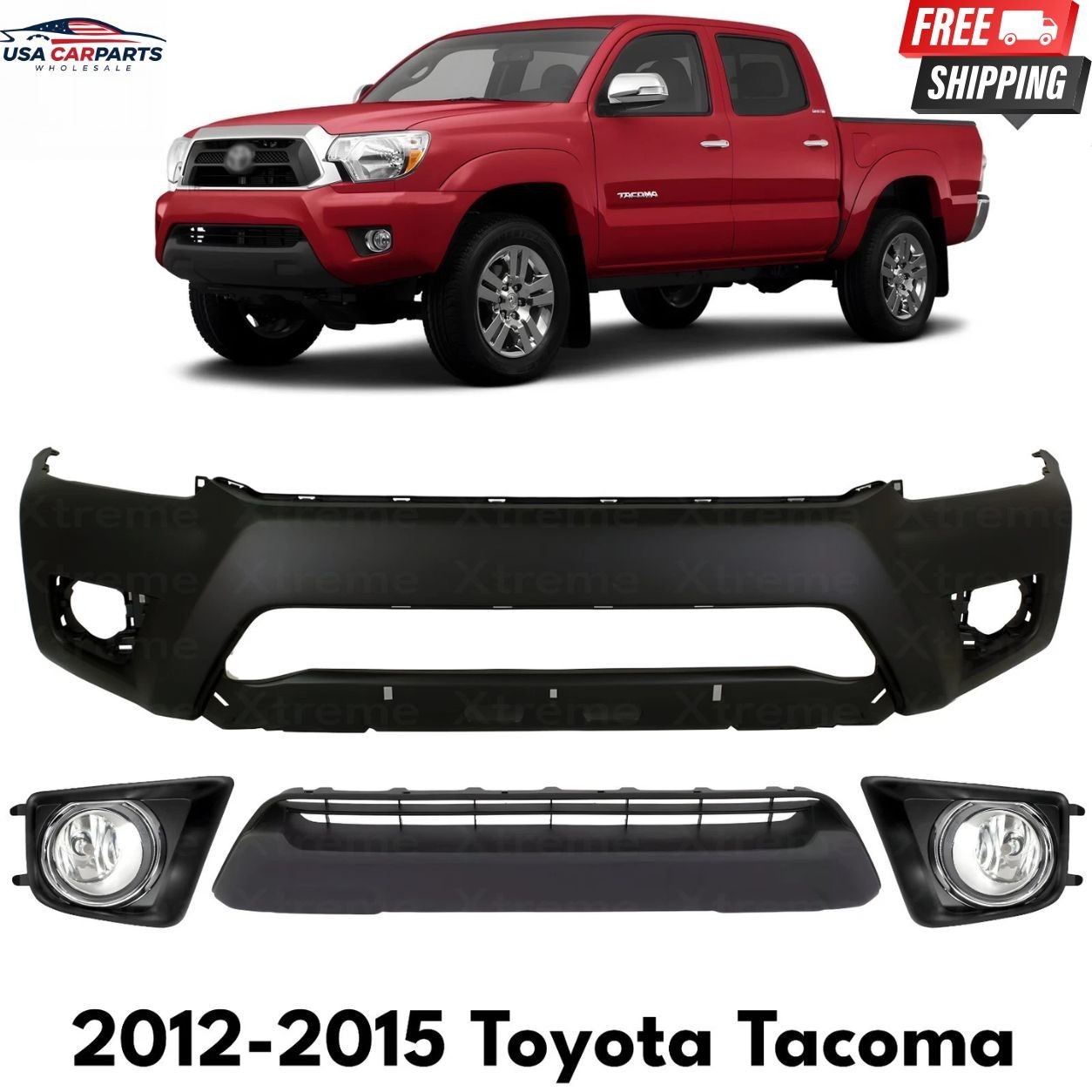 Front Bumper Cover Primed & Fog Lights Kit For 2012-2015 Toyota Tacoma Base