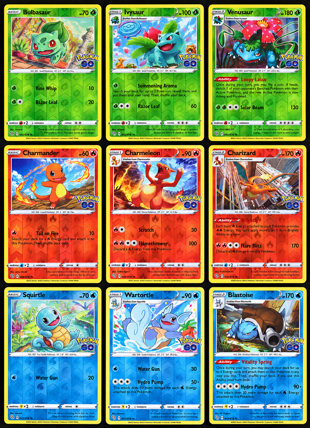 2022 Pokémon GO Reverse Holo Kanto Starters Evolution Set - Lot of 9 Cards NM-LP