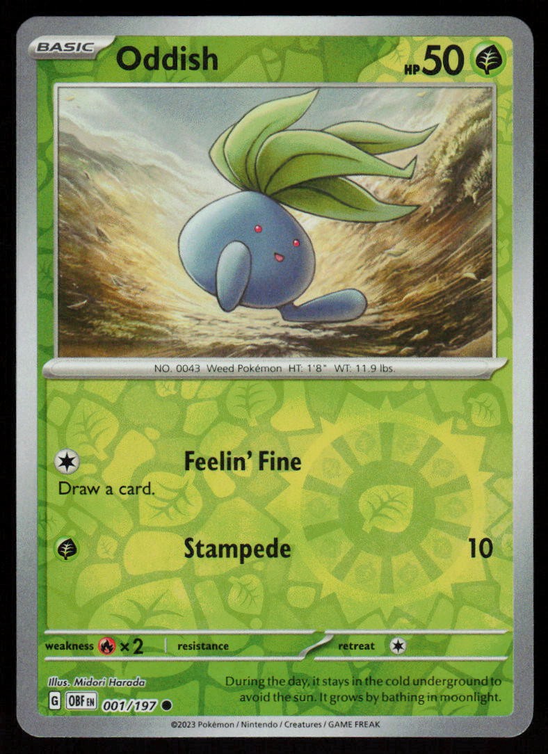 Oddish 001/197 Common Obsidian Flames Pokemon Reverse Holo Near Mint