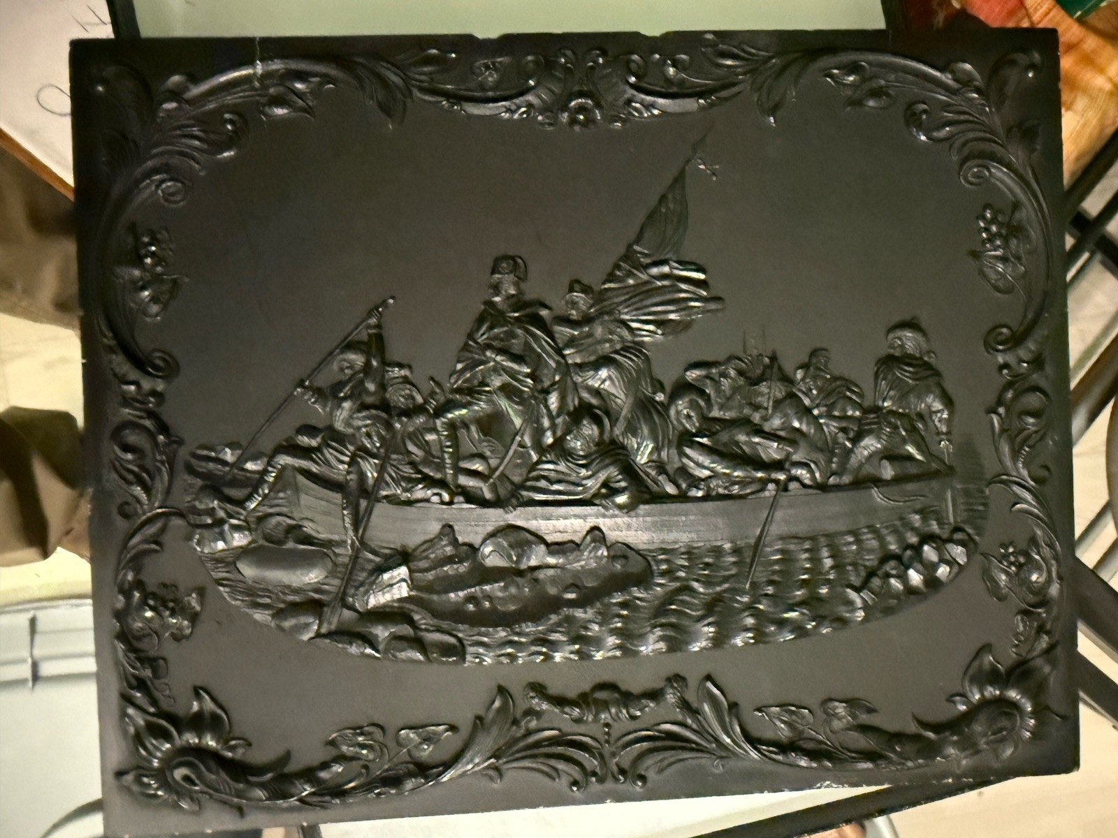 Rare Civil War George Washington Crossing Delaware Full Plate Photo Case Tintype