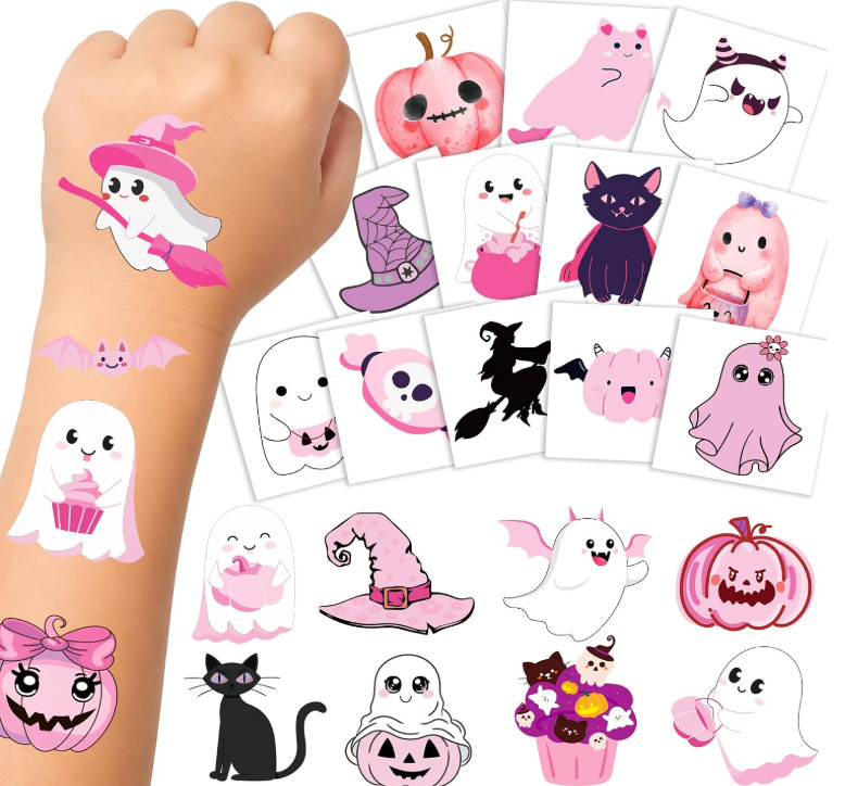 168PCS Pink Halloween Temporary Tattoos for Kids Halloween Party Favors