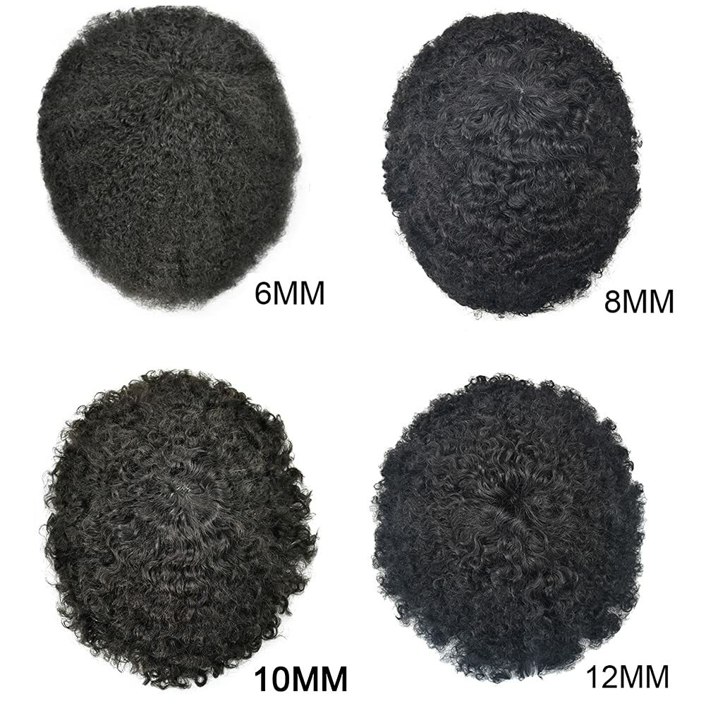Afro Curl Mens Toupee Full Poly Skin Pu African American Hair System Replacement