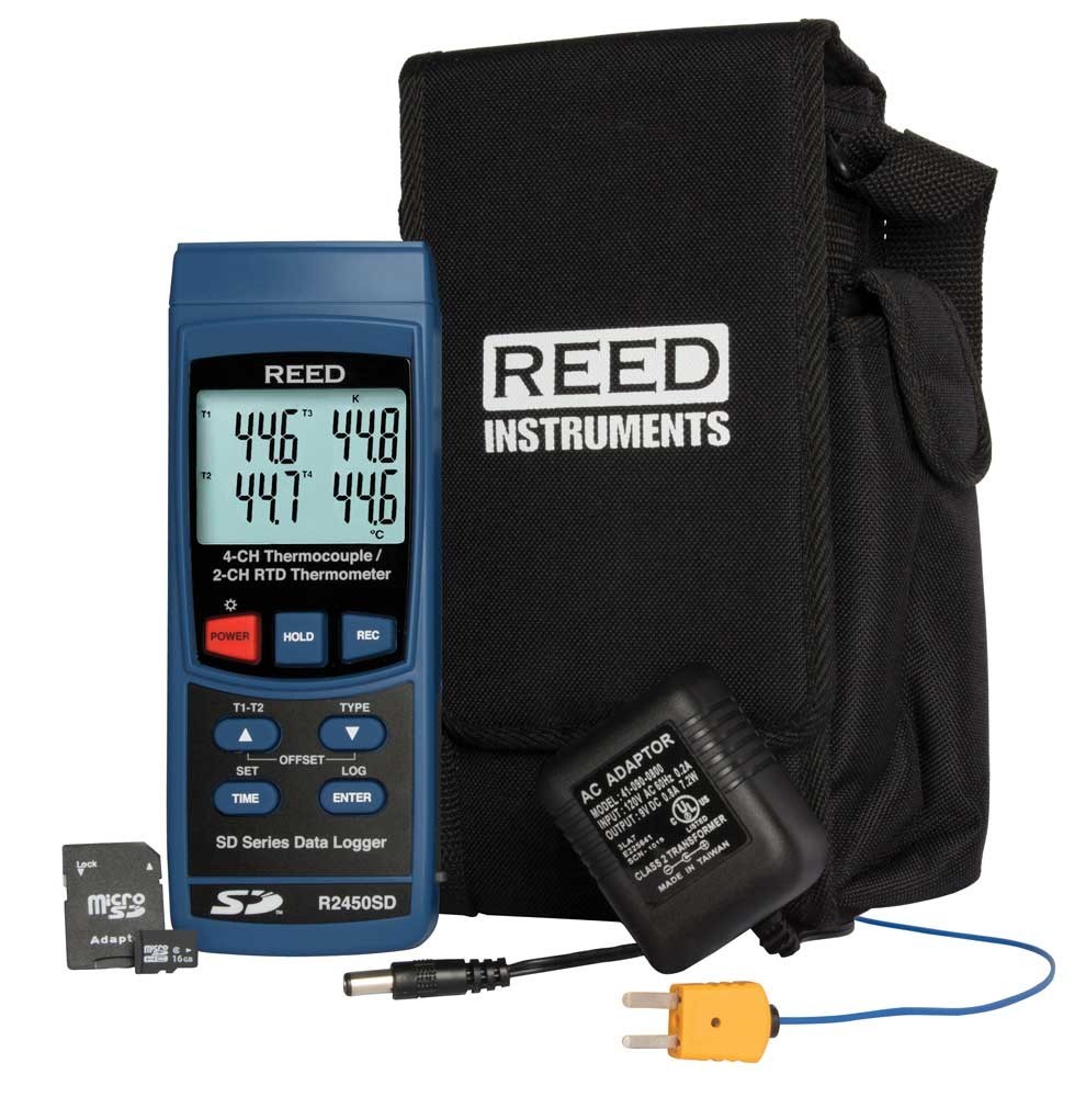 REED Instruments R2450SD-KIT Data Logging Thermometer with Power Adapter and SD