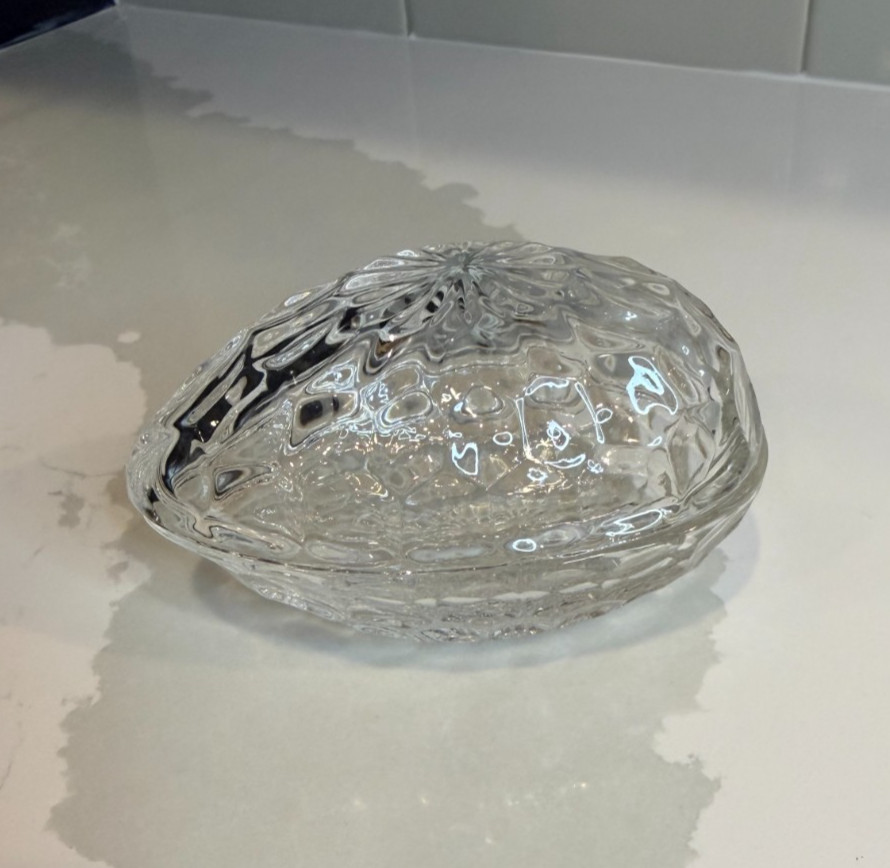  Vintage 24% Lead Crystal Egg Trinket Box Yugoslavia Starburst Diamond Cut