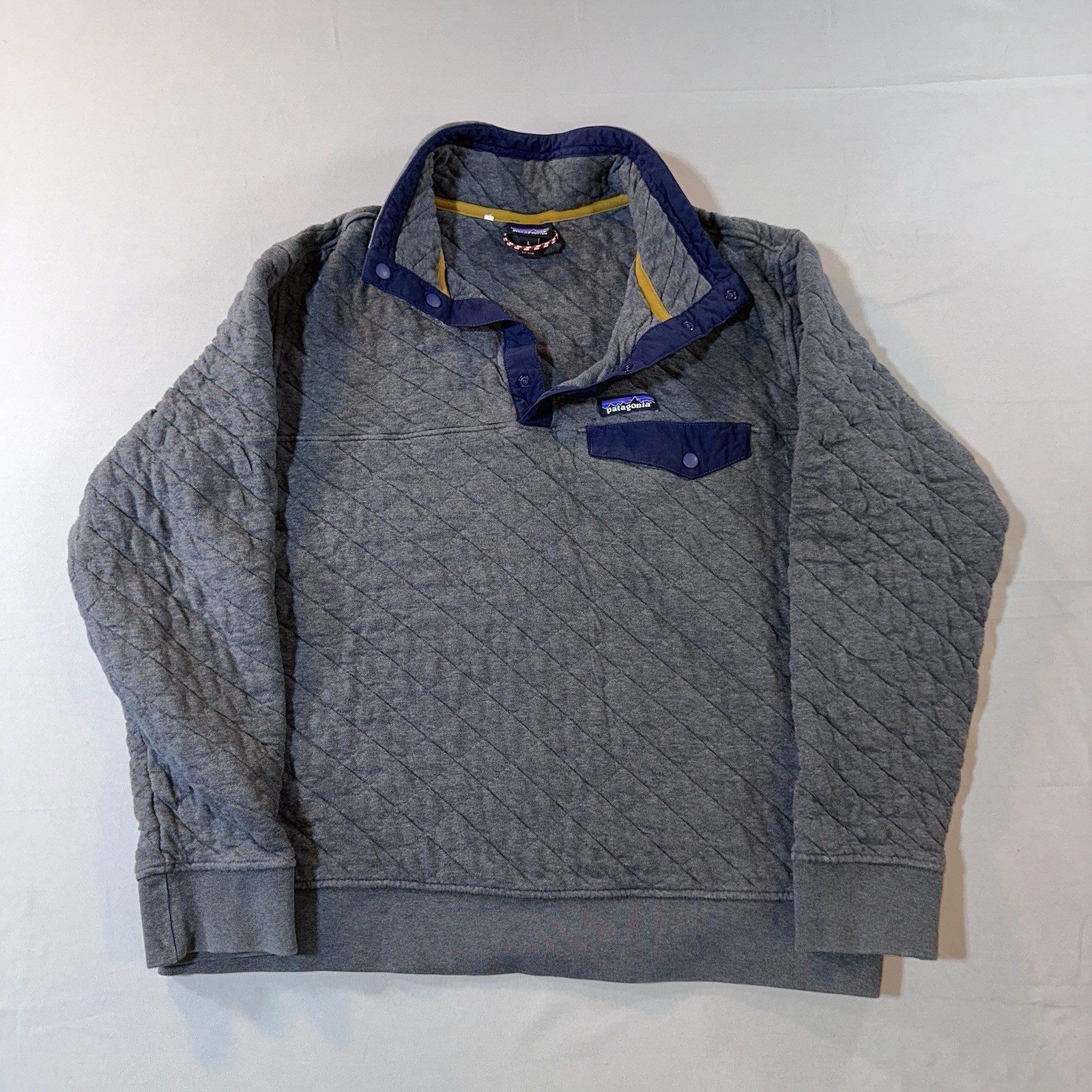 Patagonia Quilt Snap-T Pullover Fleece Men’s Large Outdoor Hiking Gray Blue Patagonia Quilt Snap-T Pullover Fleece Men’s Large Outdoor Hiking Gray Blue