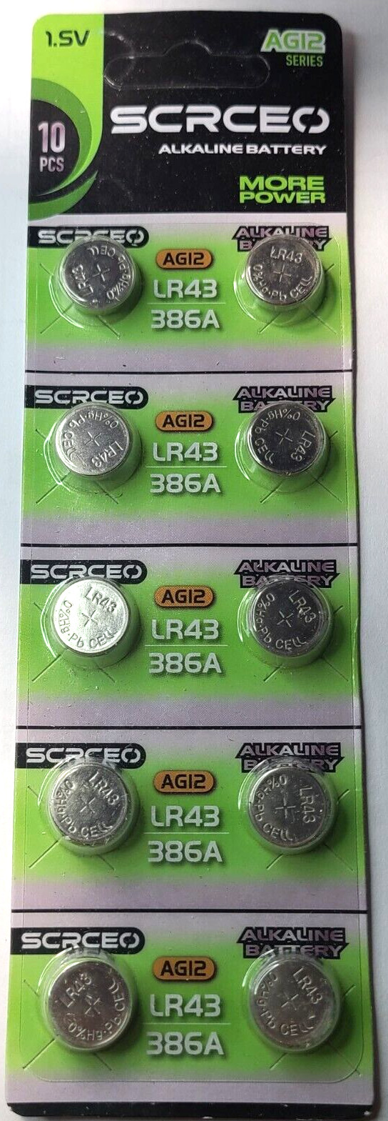 LR43 10PK 1.5V ALKALINE (GREAT EXP 12/30) 386 AG12 SR43 280-41 