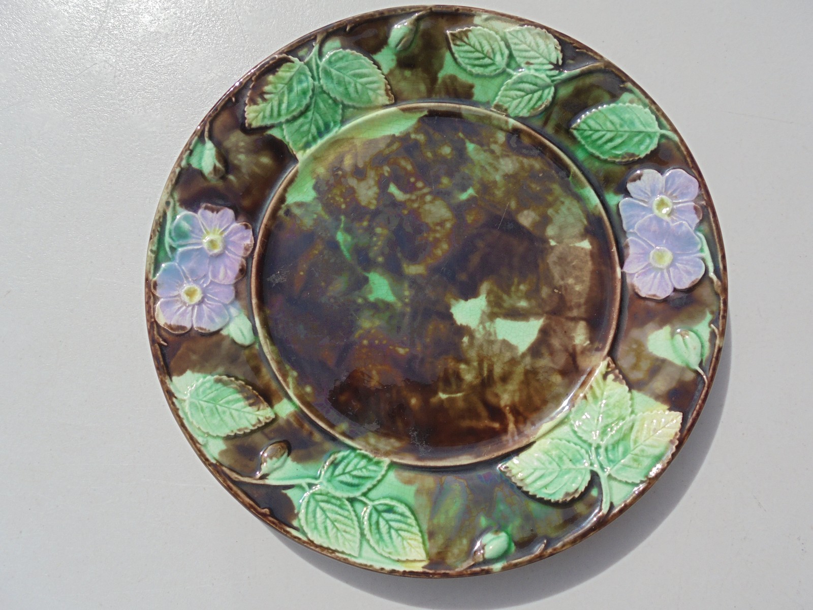 Antique English Majolica Pottery Apple Blossom Plate 8 3/4 Antique English Majolica Pottery Apple Blossom Plate 8 3/4