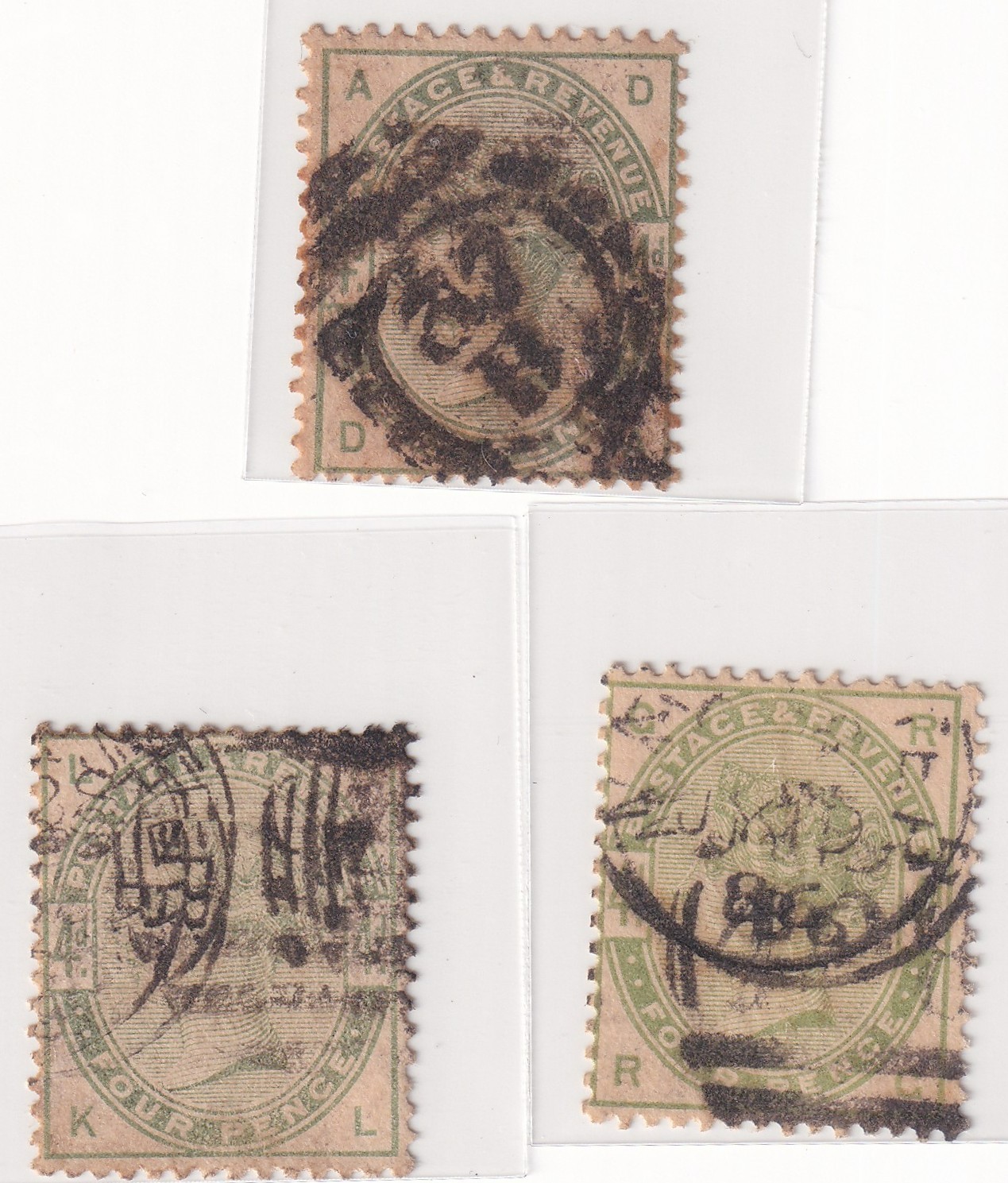 GB 1884 QV 4d Dull Green SG192 Trio Tone Variations Cancels