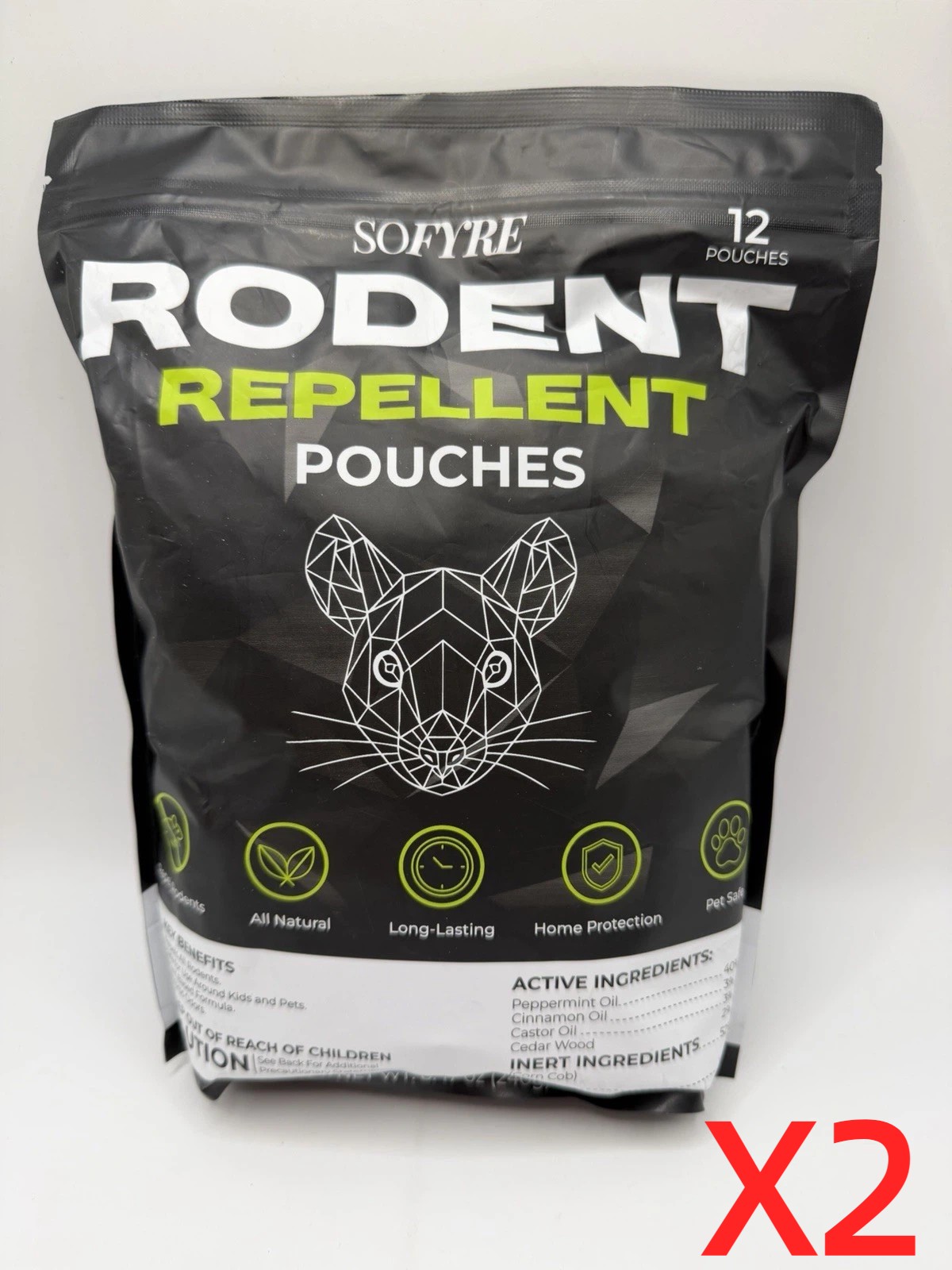 2 Pack SOFYRE Rodent Repellent Pouches 12 Pk Natural Peppermint Cedarwood