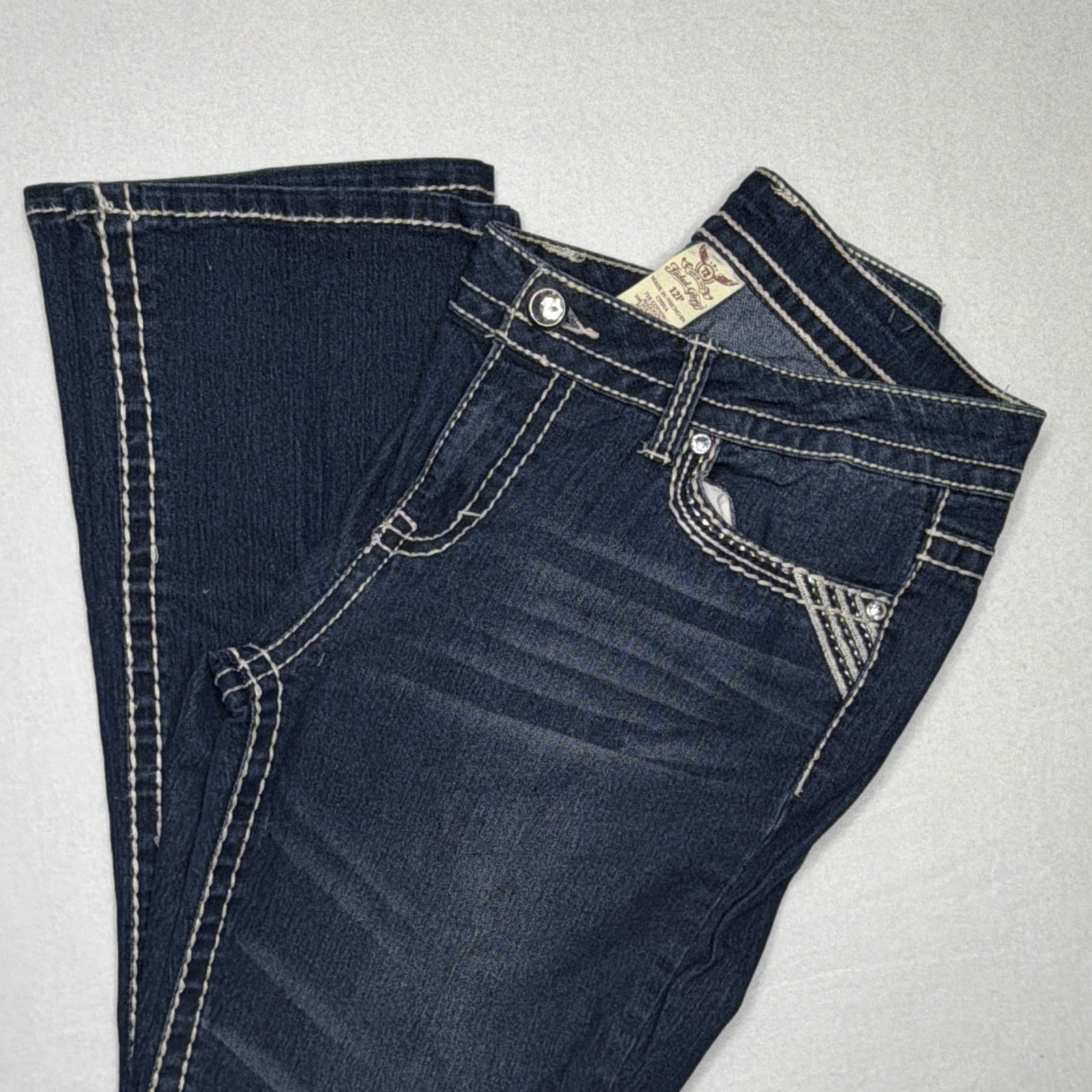 Faded Glory Women\'s Petite 12P Medium Wash Bootcut Blue Denim Jeans Rhinestones Faded Glory Women\'s Petite 12P Medium Wash Bootcut Blue Denim Jeans Rhinestones