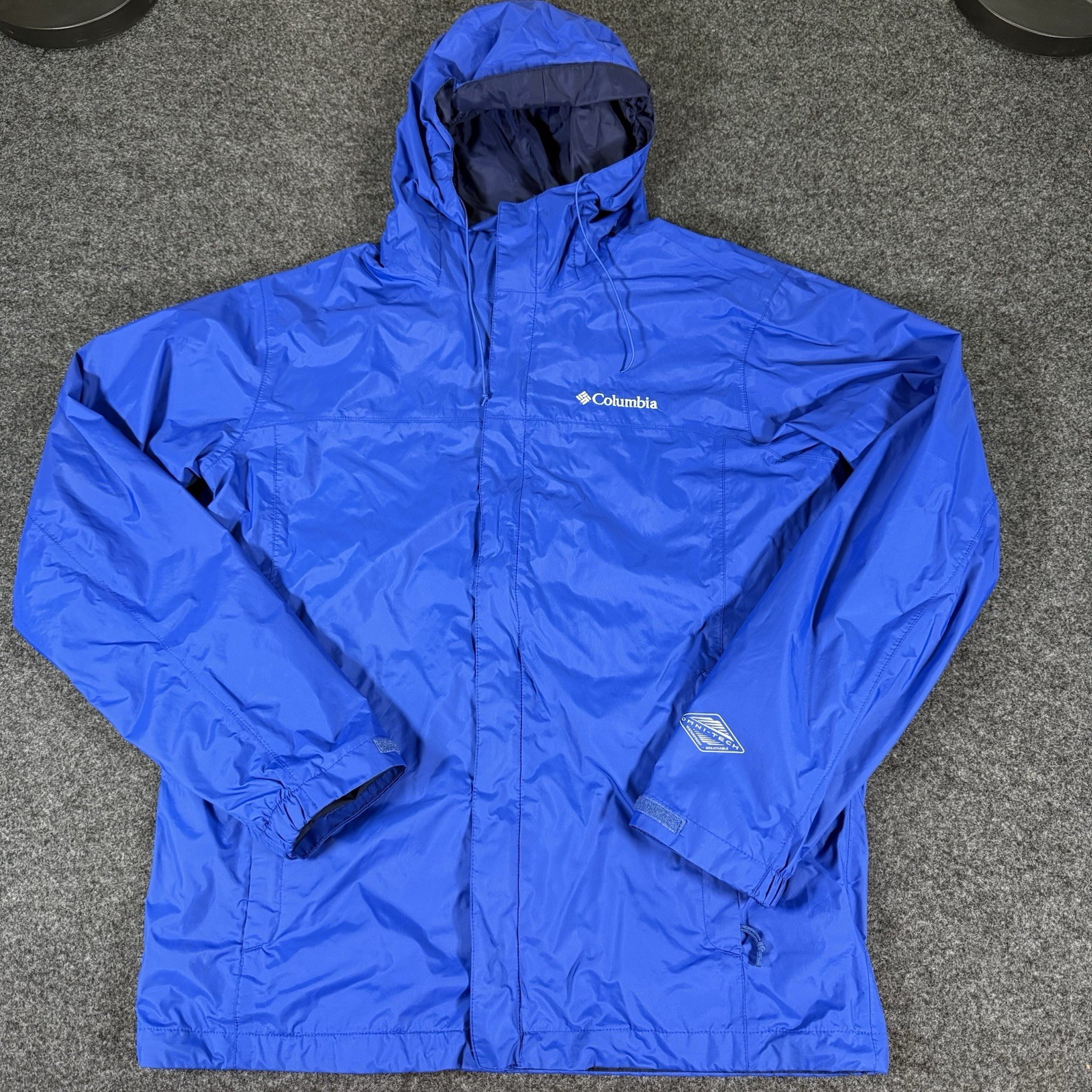 Columbia Omni-Tech Rain Jacket Mens M Blue Waterproof Breathable Hooded Shell