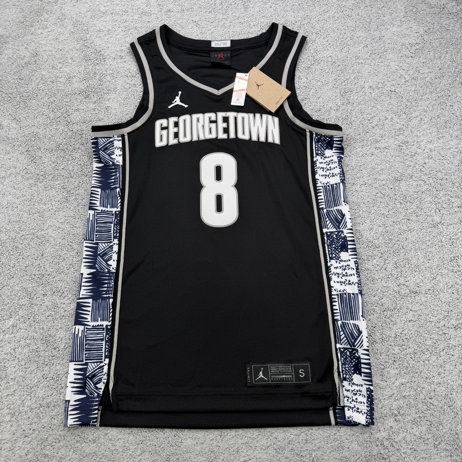 Georgetown Hoyas Jersey Mens Small Black Blue NCAA Basketball #8 Jumpman Jordan