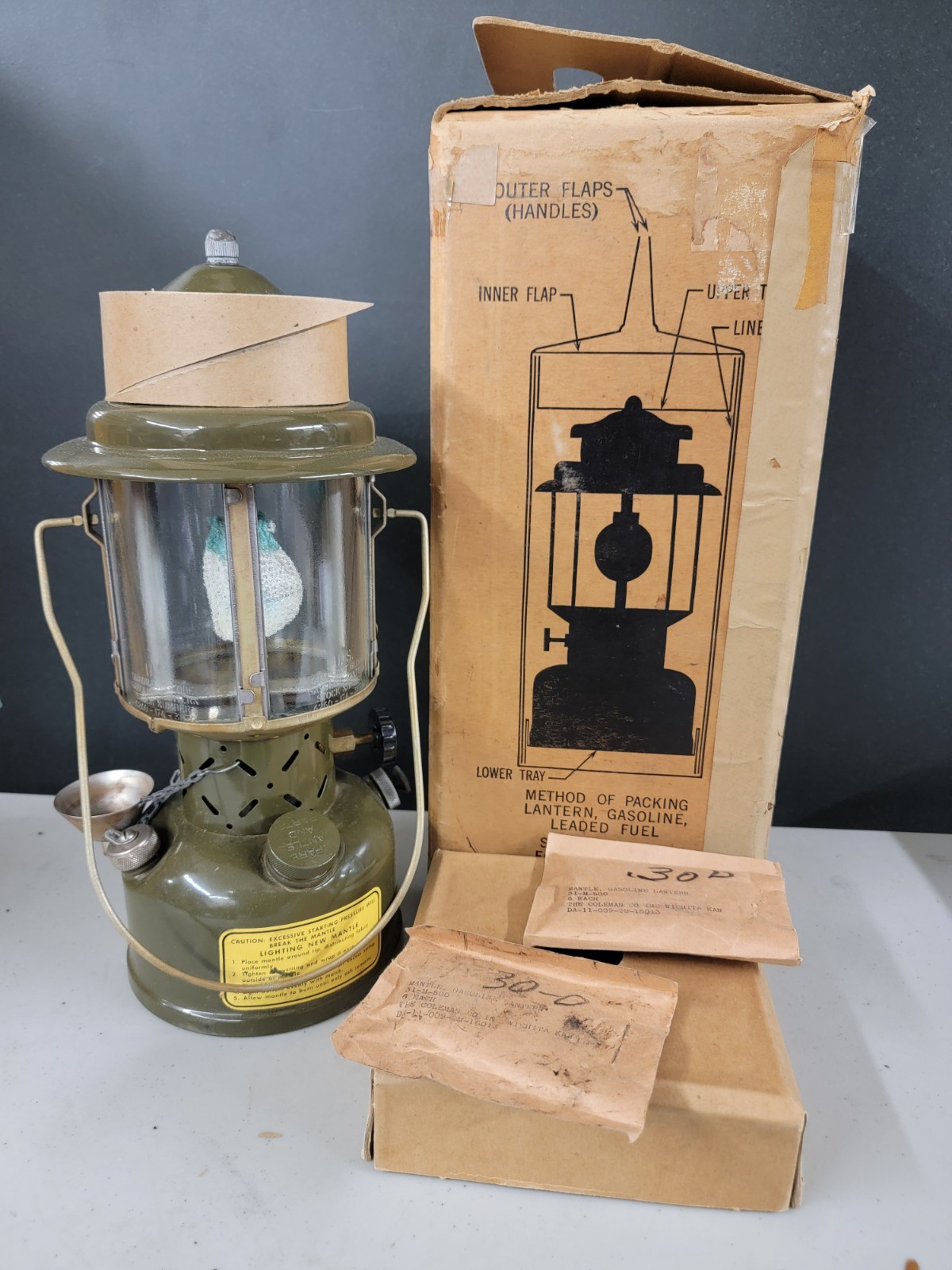 Vintage Coleman US Military Lantern 1952 Gasoline Leaded Fuel Original Globe