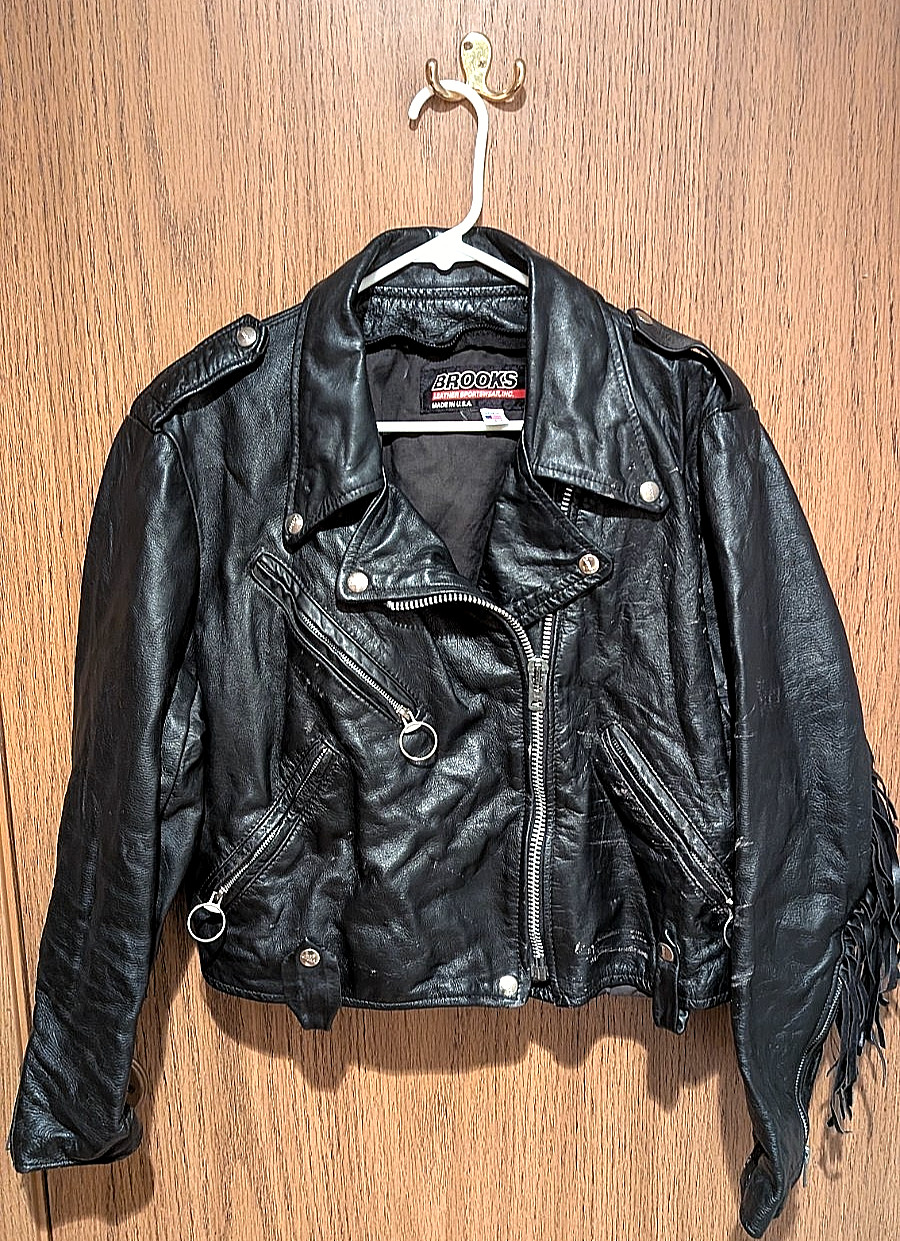 Vtg 70s Brooks Leather Sportswear Womens Moto Jacket 38 Talon Zip Detroit USA Bl