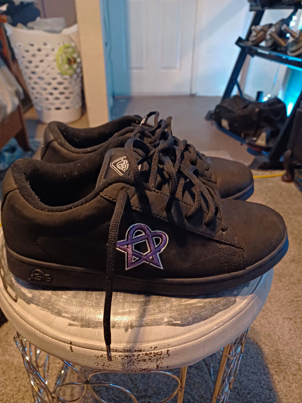 Adio x Rebel8 Unisex Bam Margera Low Top Leather Sneakers Black/Purple US 12