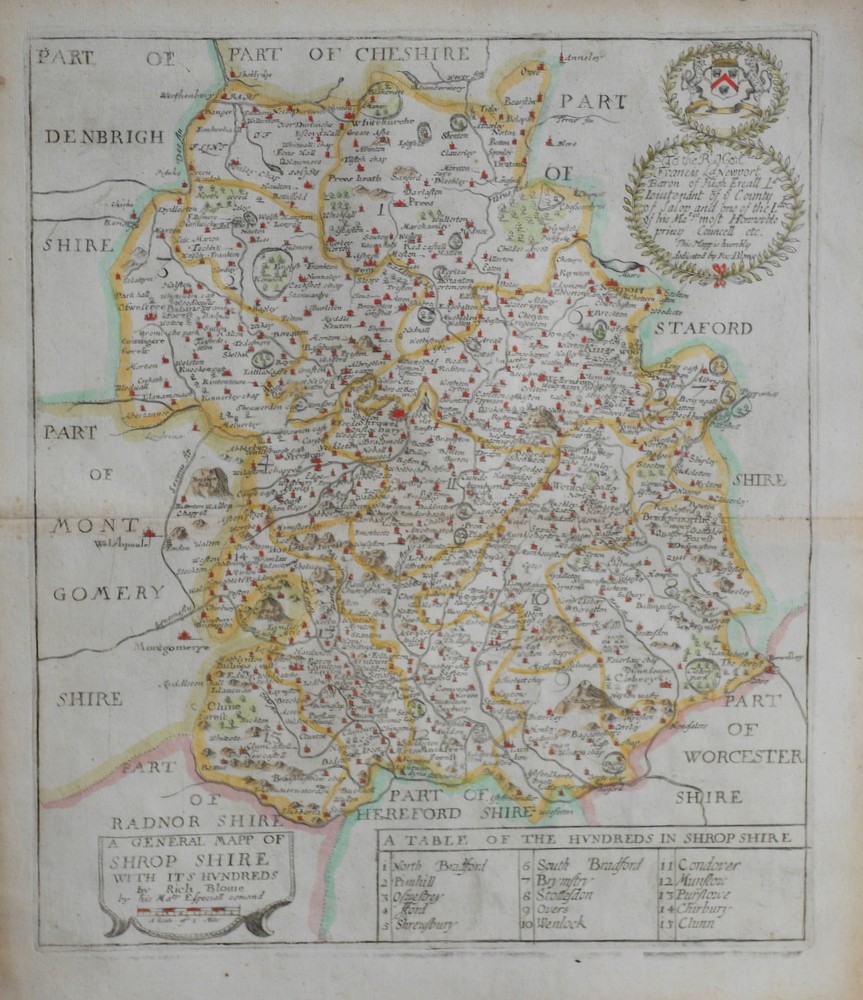 SHROPSHIRE Original early antique Map by Blome c1673 SHROPSHIRE Original early antique Map by Blome c1673