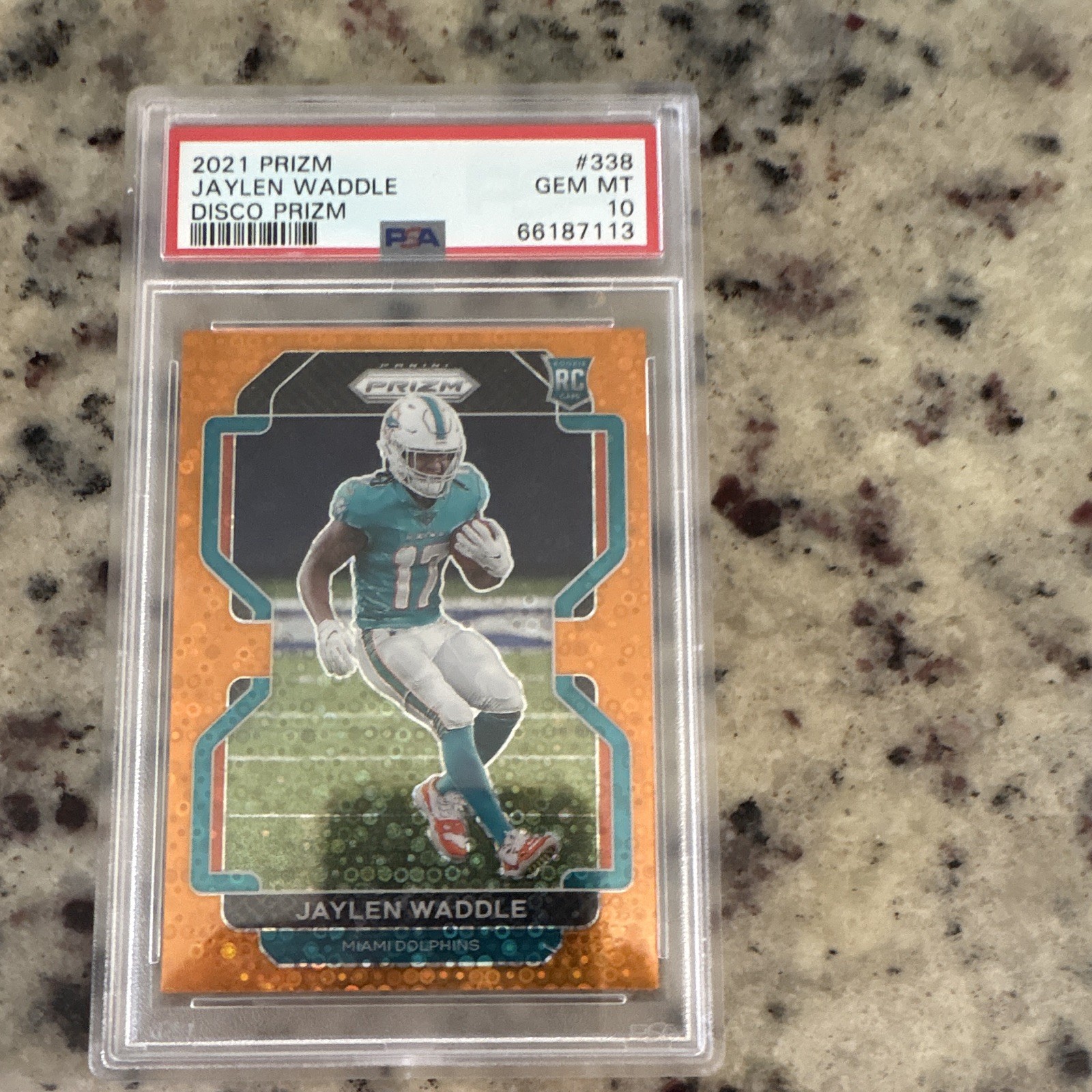 Panini 2021 Prizm Jaylen Waddle Rookie Disco Prizm #338 PSA 10 Dolphins