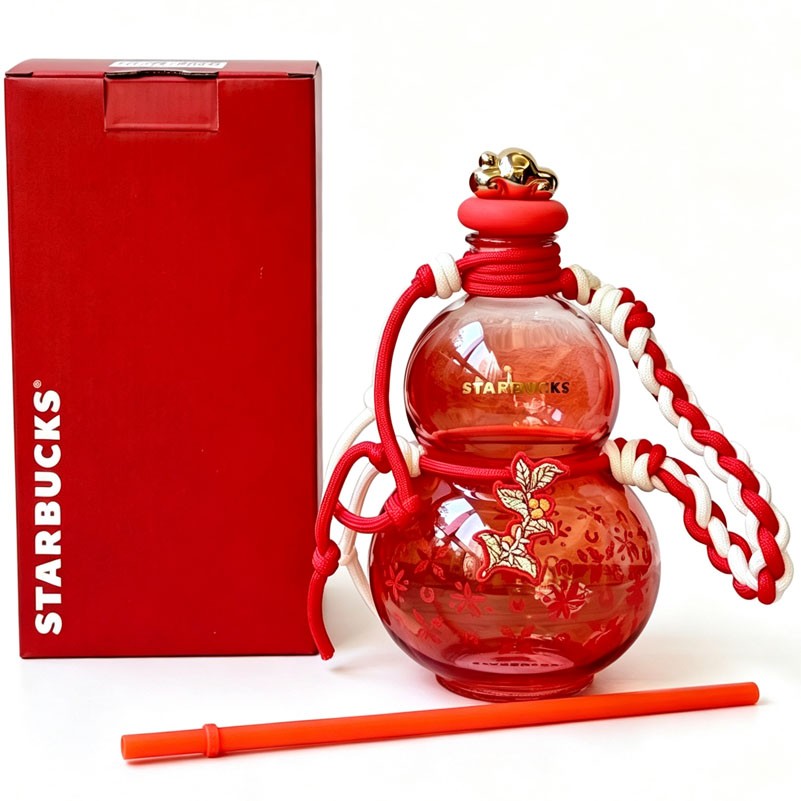 New Starbucks China 2026 Year of The Horse 21oz Red Gourd Shaped Glass Straw Cup New Starbucks China 2026 Year of The Horse 21oz Red Gourd Shaped Glass Straw Cup