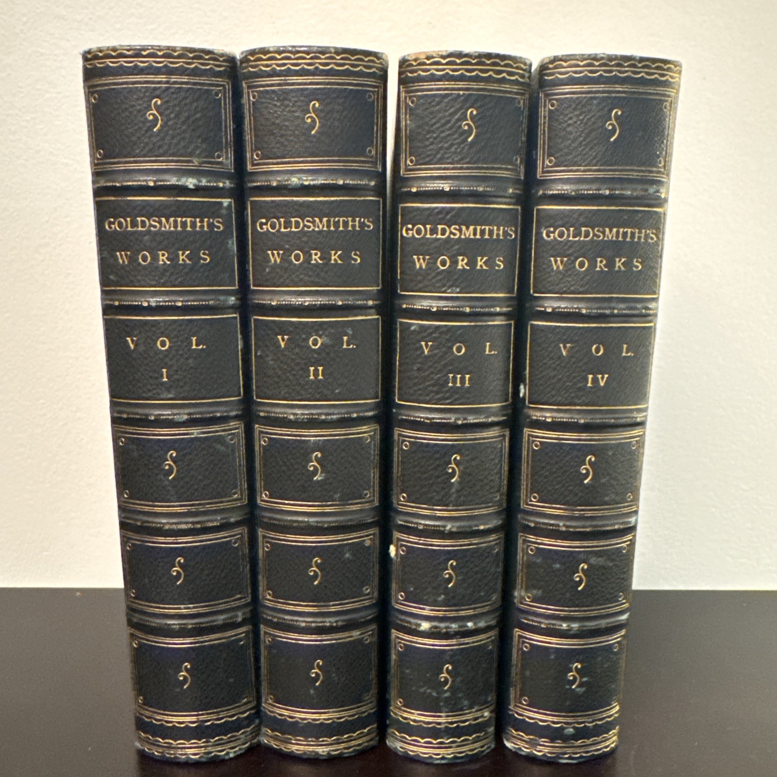 1875 OLIVER GOLDSMITH Misc Works 4-Vol Set James Prior Leather Gilt Fine Books
