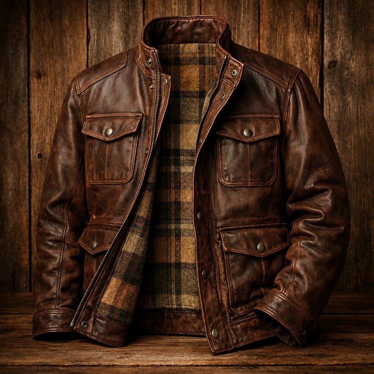 Men’s Vintage Genuine Lambskin Leather Distressed Brown Cafe Racer Jacket
