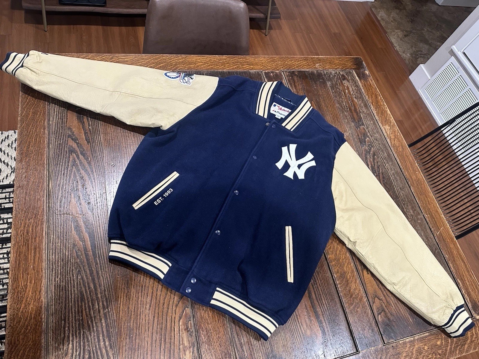 VTG 90s MLB NEW YORK METS MAJESTIC WOOL LEATHER VARSITY JACKET SIZE 2XL