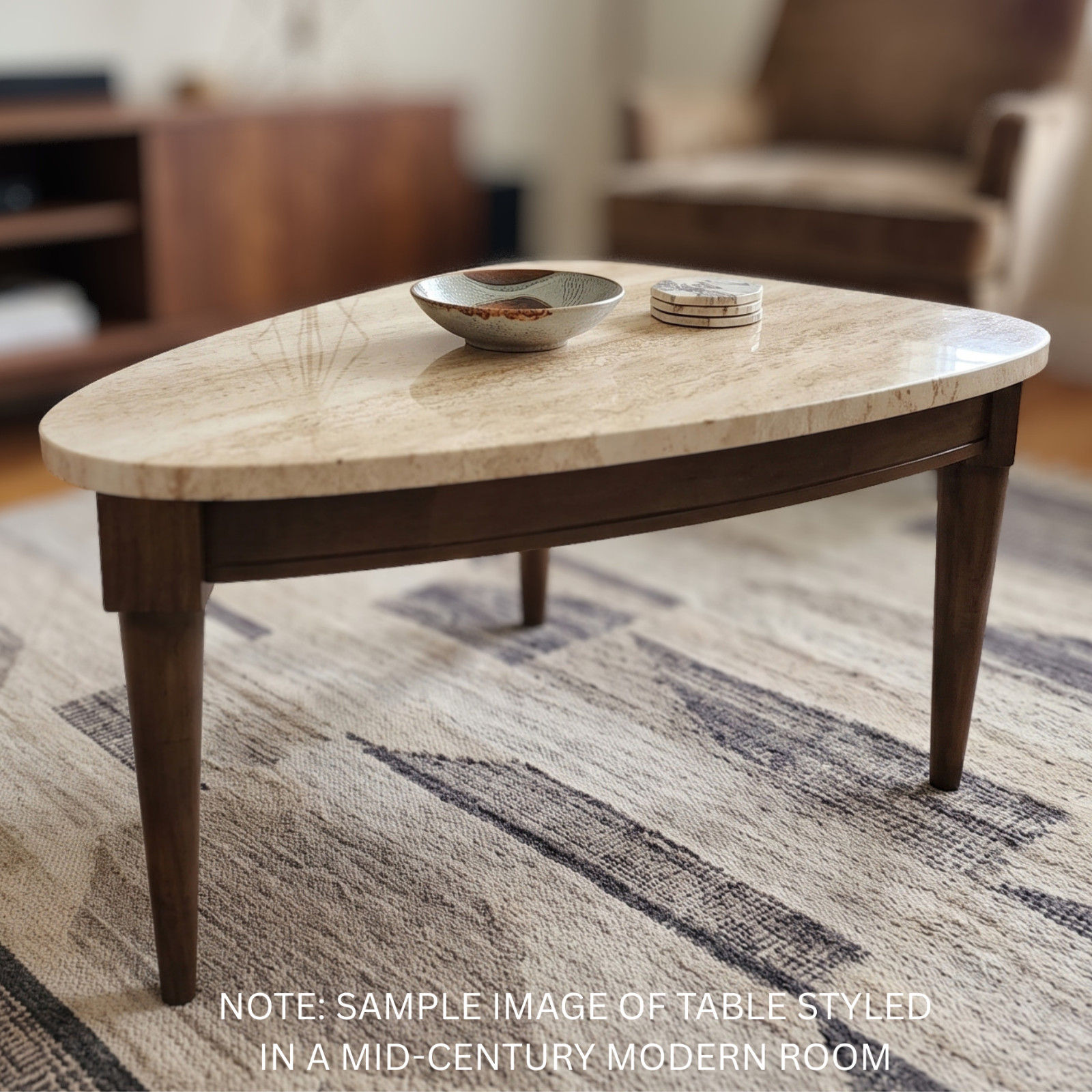 Mid-Century Modern 1950s Italian Travertine Marble Top Guitar Pick Accent Table