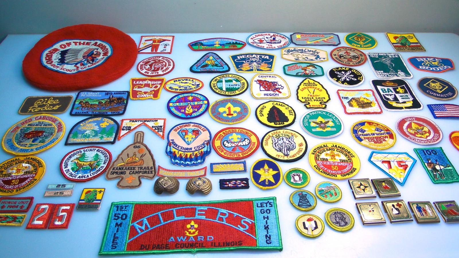 Vintage BSA Boy Scout 50 Patch Lot Slides Beret Order of The Arrow Etc.