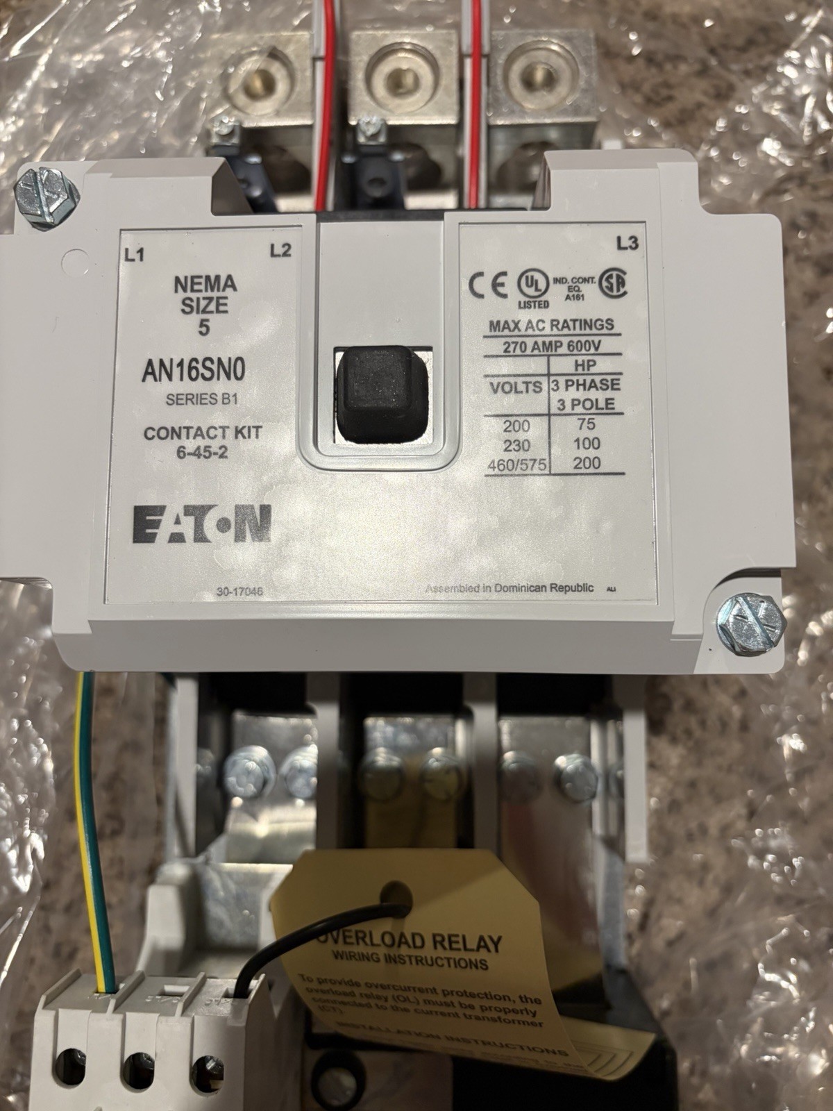 Eaton - AN16SN0AB - Non-Reversing Reset Overload Relay Motor Control