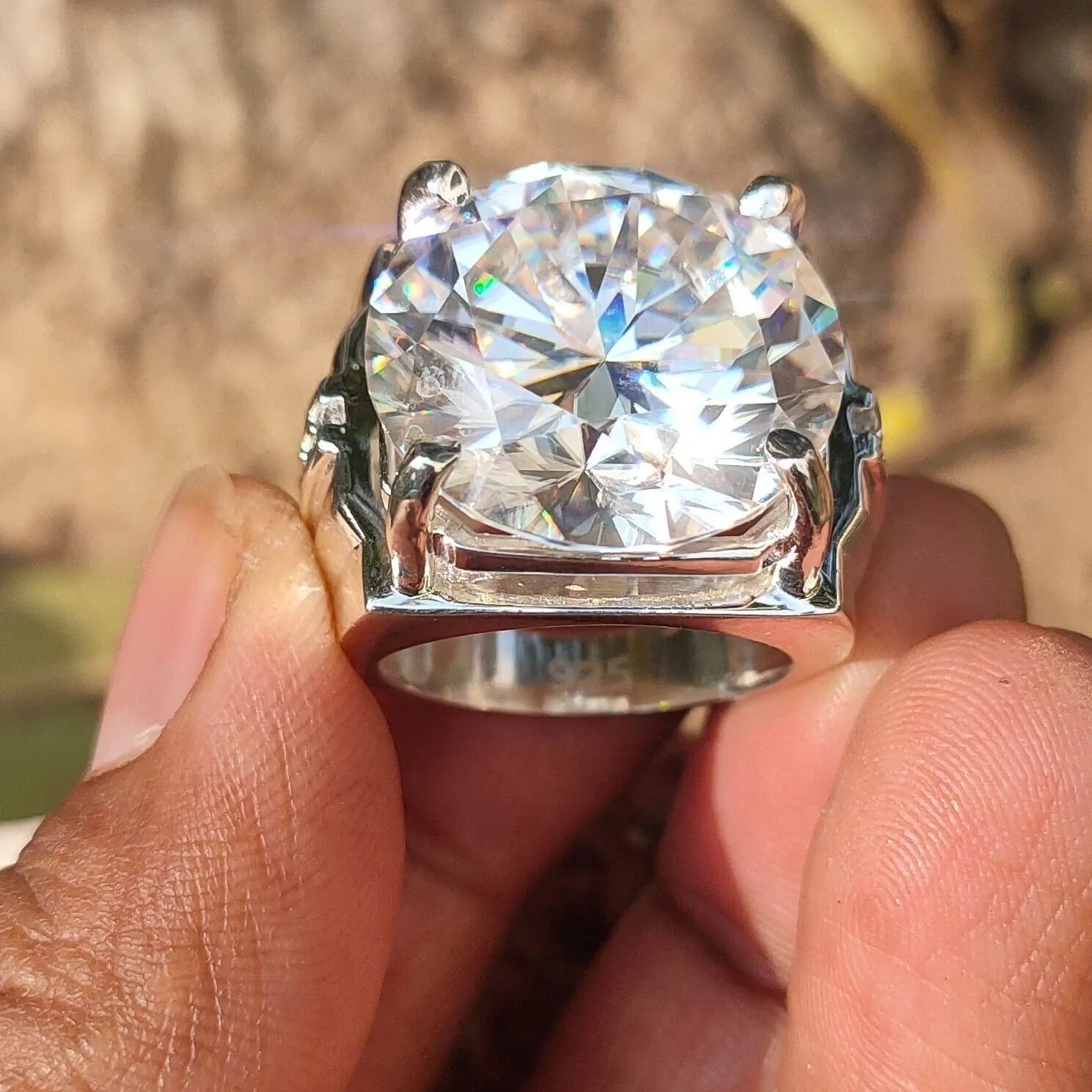 HUGE 18 Ct Certified Round White Diamond Solitaire Ring 925 Silver