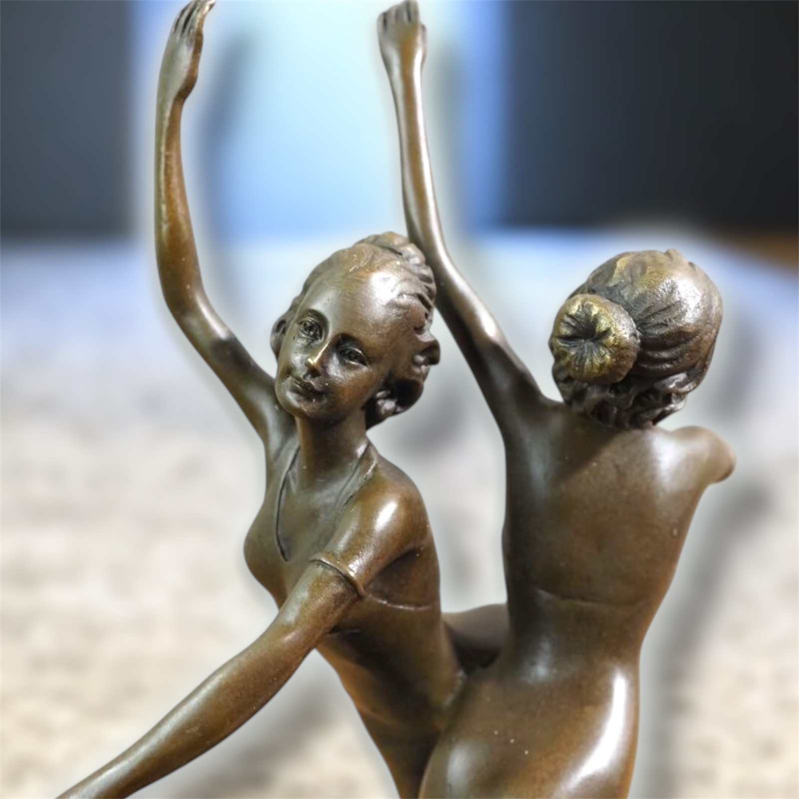 Bronze Sculpture Statue Women Dancer Art Lady Sis Marble Rare Decor Art Figurine