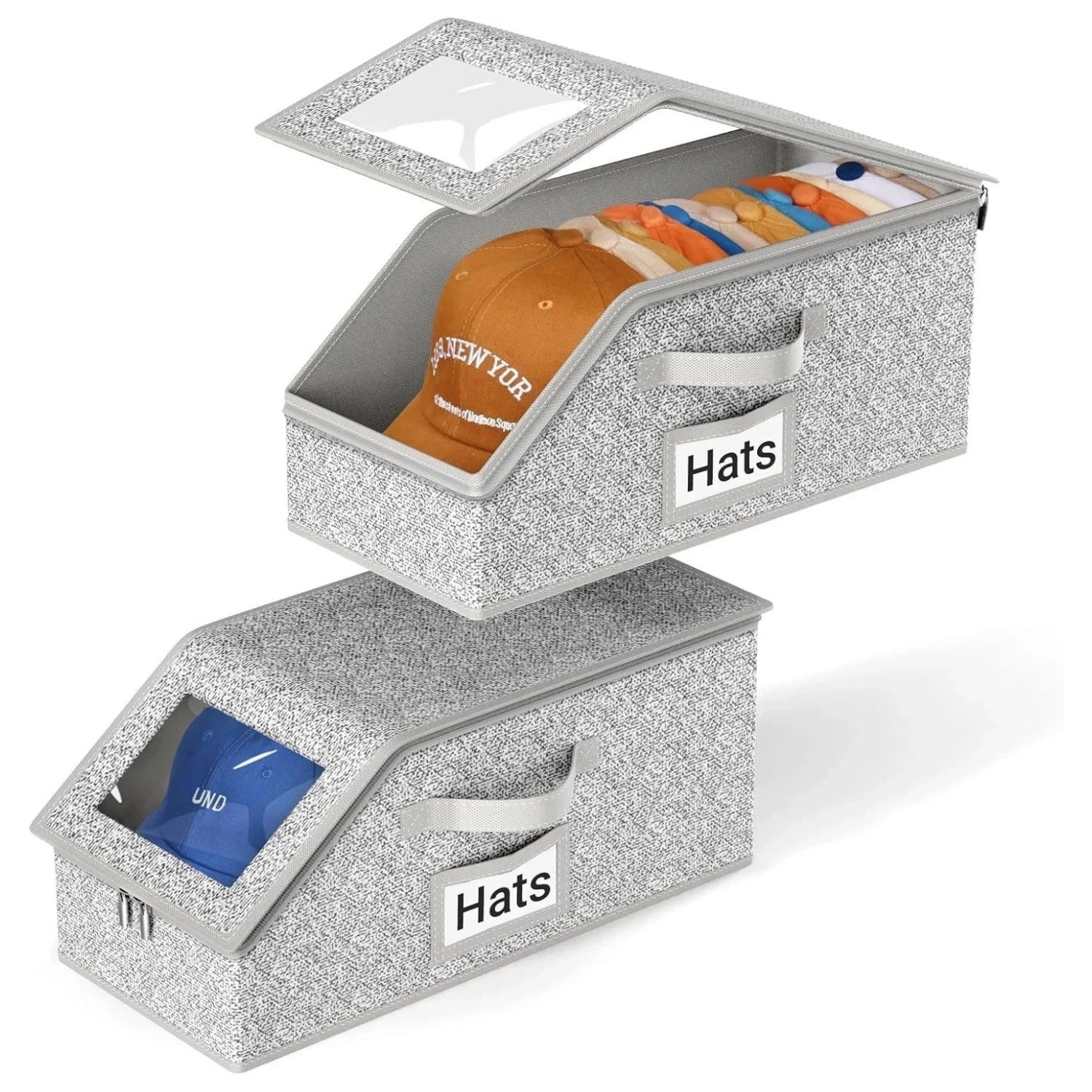 2PCS Stackable Hat Storage Organizer for Baseball Caps 24 Caps Hat Box with Lid