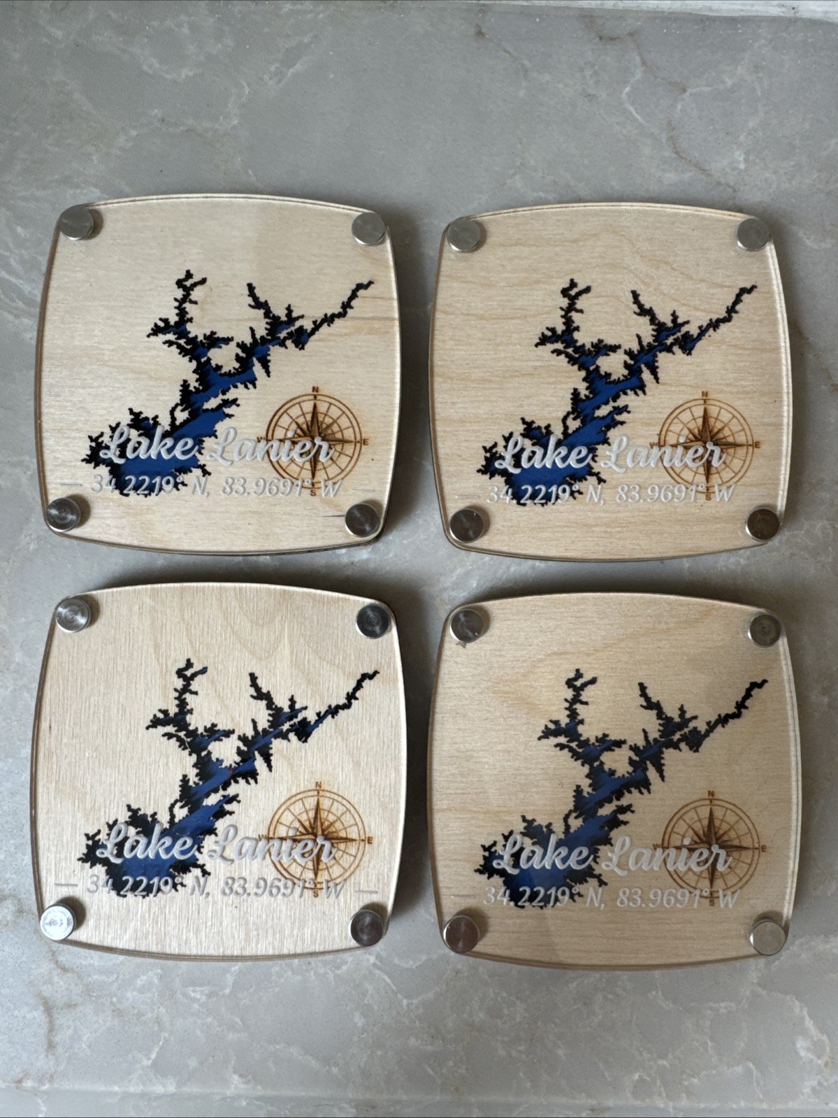 Custom Lake Lanier 4” Wood 3d Coasters Laser Engraving Pack 4 New Lolly & Pops