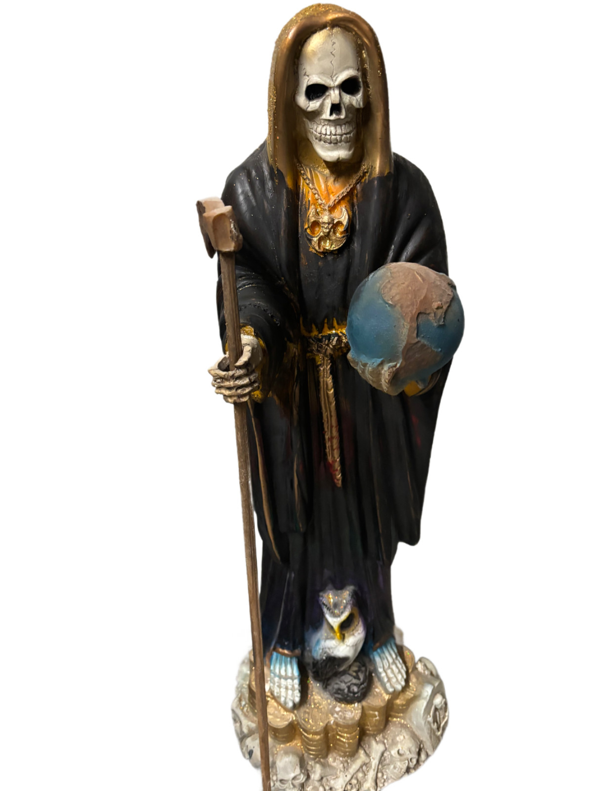 Holy Death Statue.  Black with Gold. Large /Almost 3 ft tall