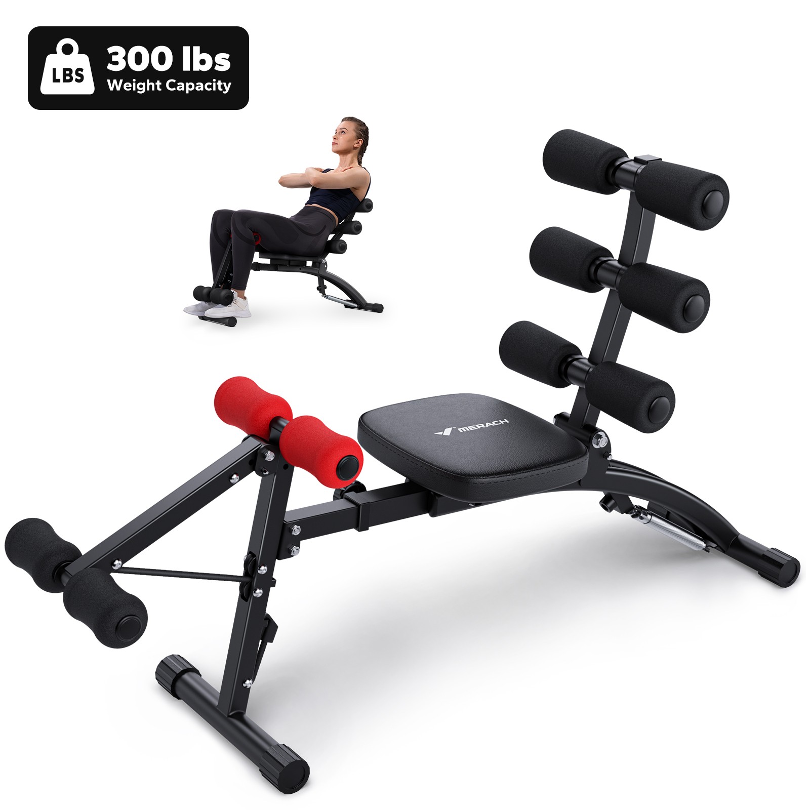 MERACH Ab Machine Ergonomic Stomach Workout Bench Equipment w/ Adjustable Length