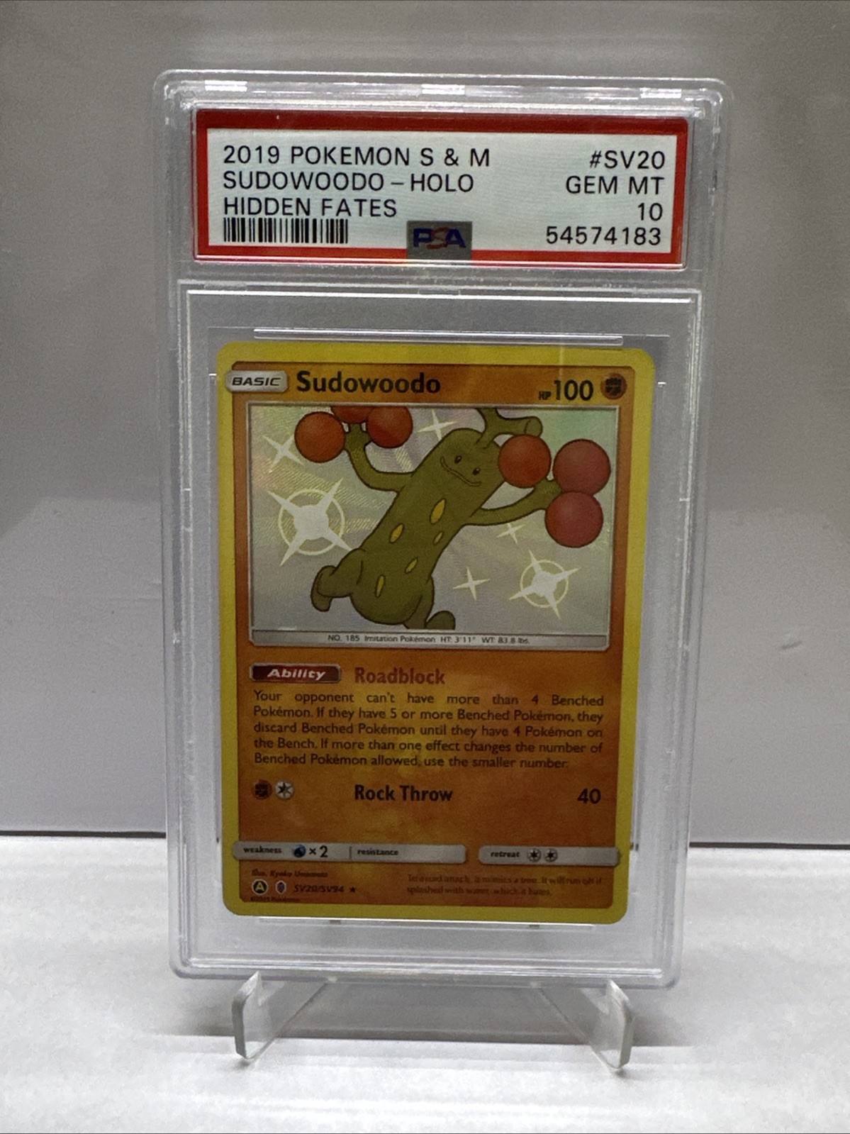 Pokémon Sudowoodo Shiny Holo SV20/SV94 Hidden Fates 2019 100 HP PSA 10