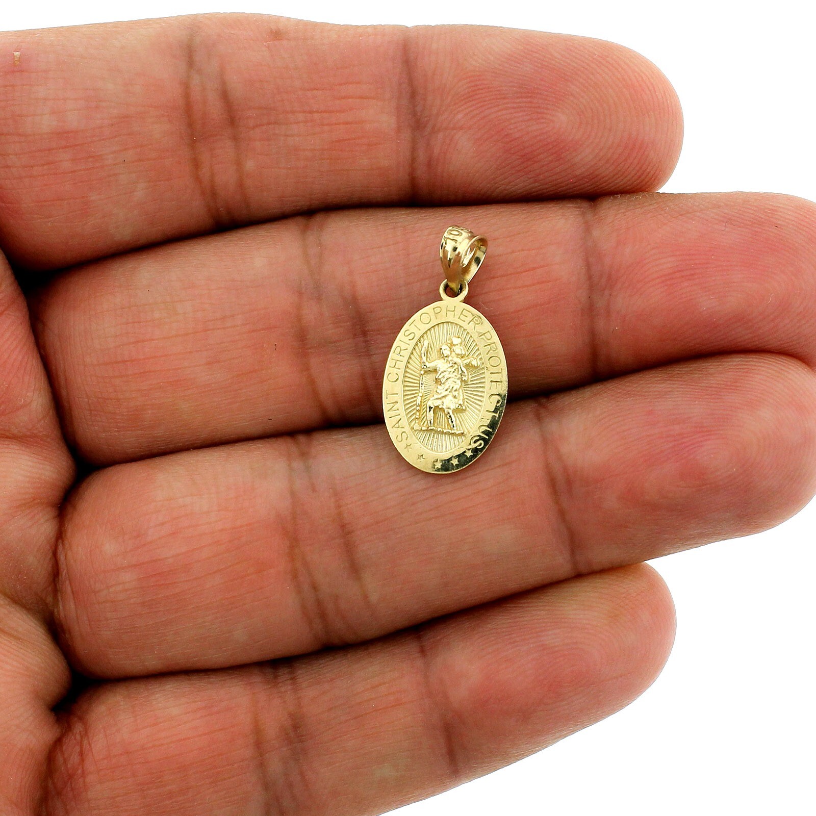 Real 10K Yellow Gold Small Saint Christopher Pendant, 10KT Charm, Men Women Real 10K Yellow Gold Small Saint Christopher Pendant, 10KT Charm, Men Women