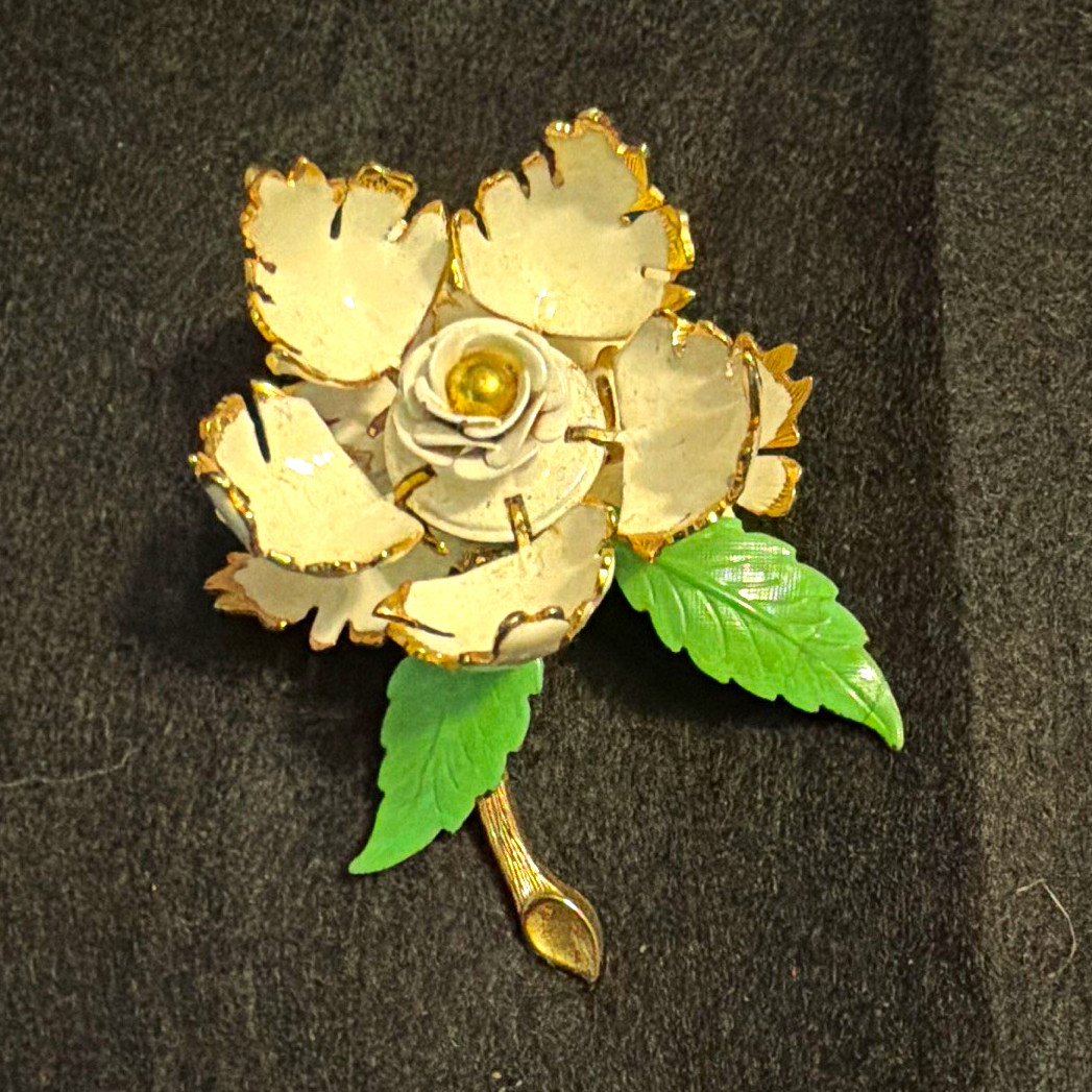 Rare Vintage Warner Day Night Mechanical Flower Brooch Enamel Signed 1950s